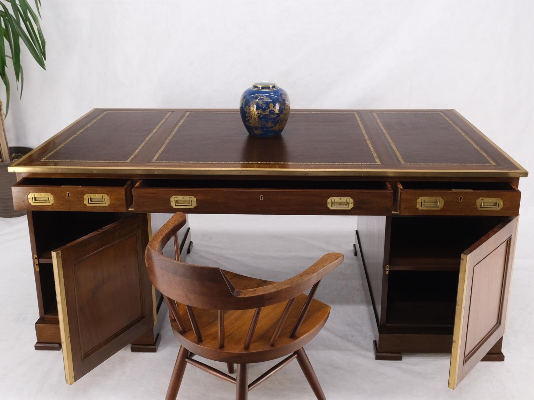 Stunning Large Oversize Leather Top Two Pedestal Campaign Partners Desk Table 11