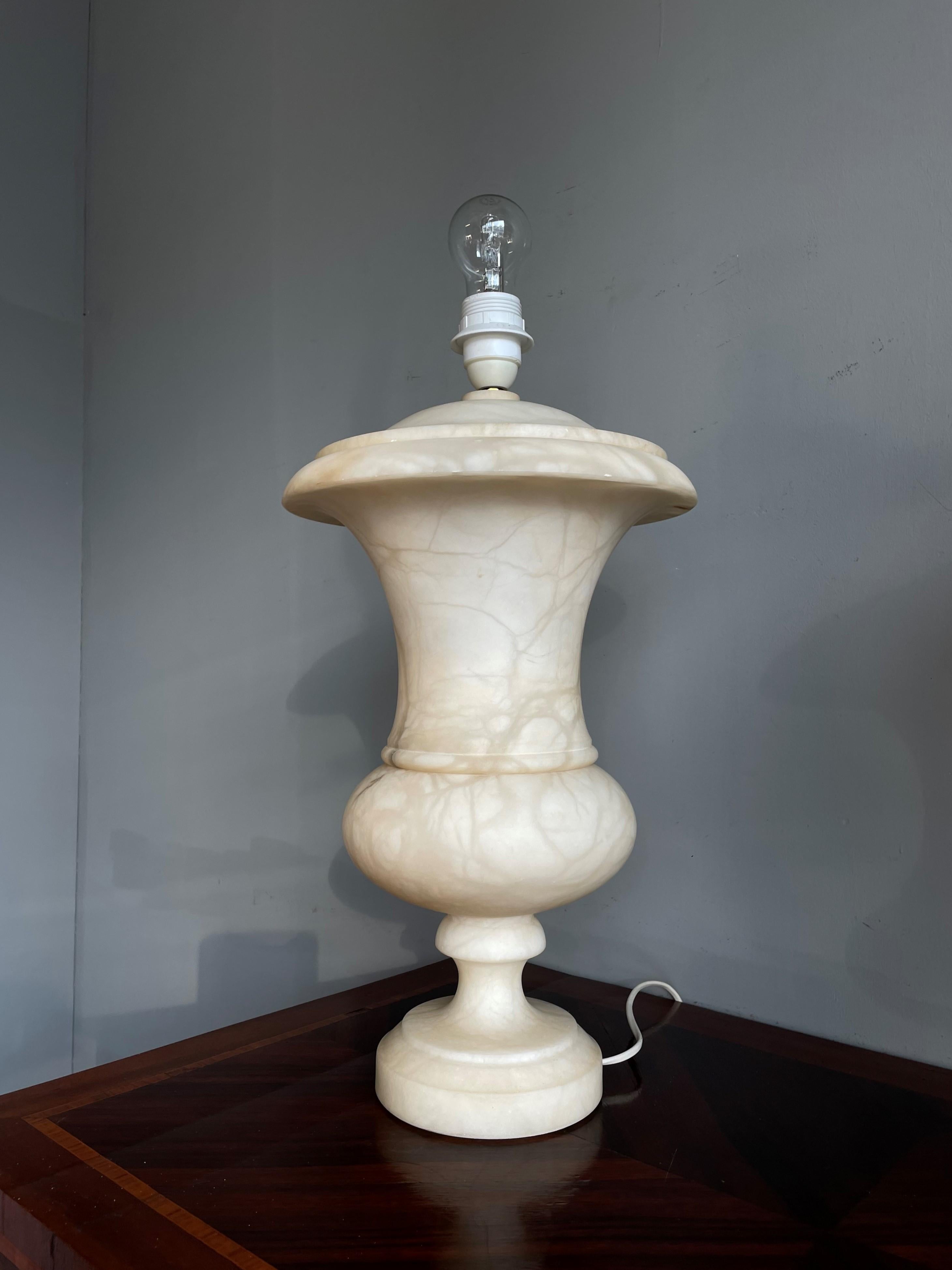 Stunning & Large Pair of Hand Carved Alabaster Urn Design Table lamps 1960-1970s 4