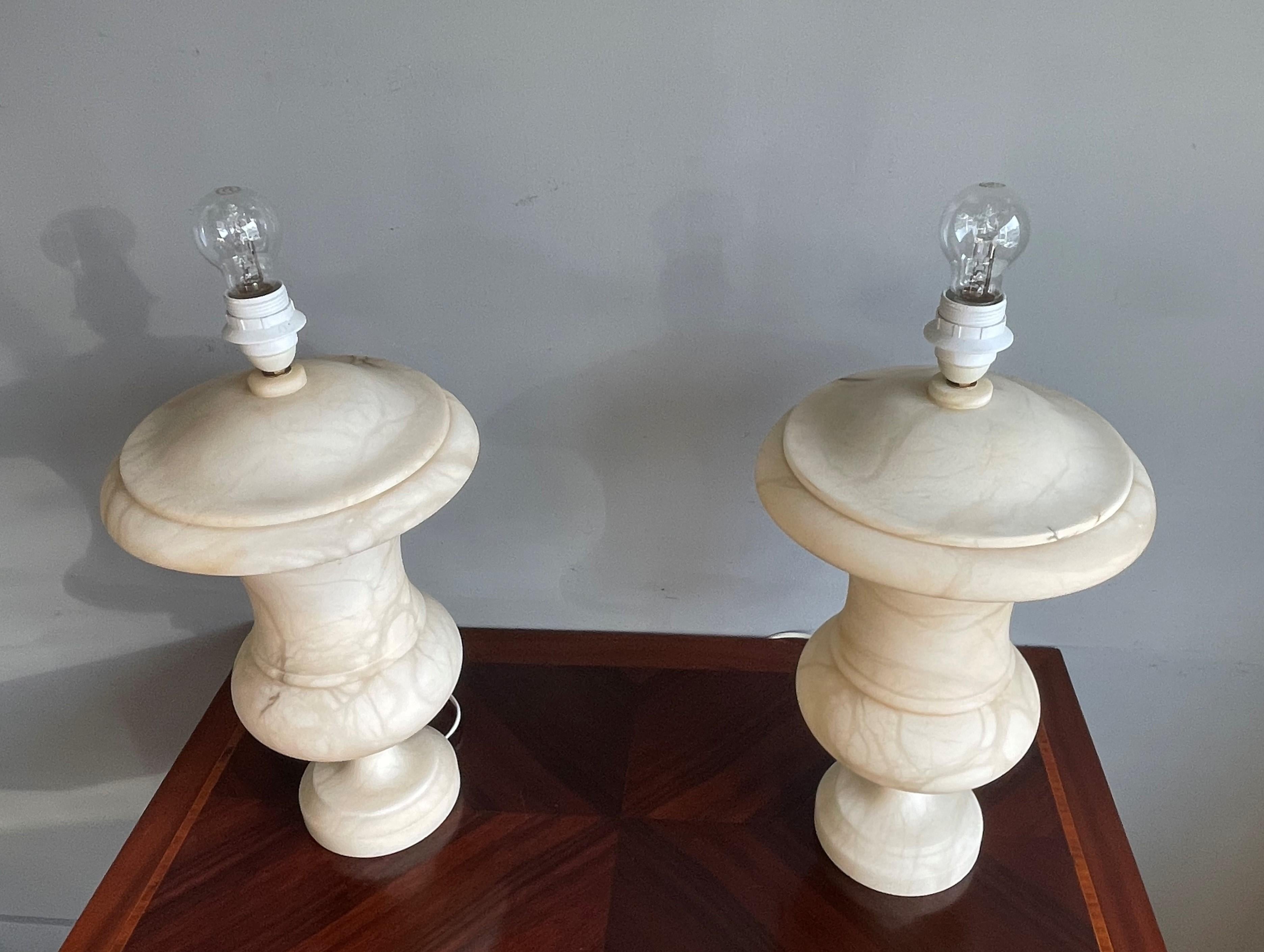 Stunning & Large Pair of Hand Carved Alabaster Urn Design Table lamps 1960-1970s 6