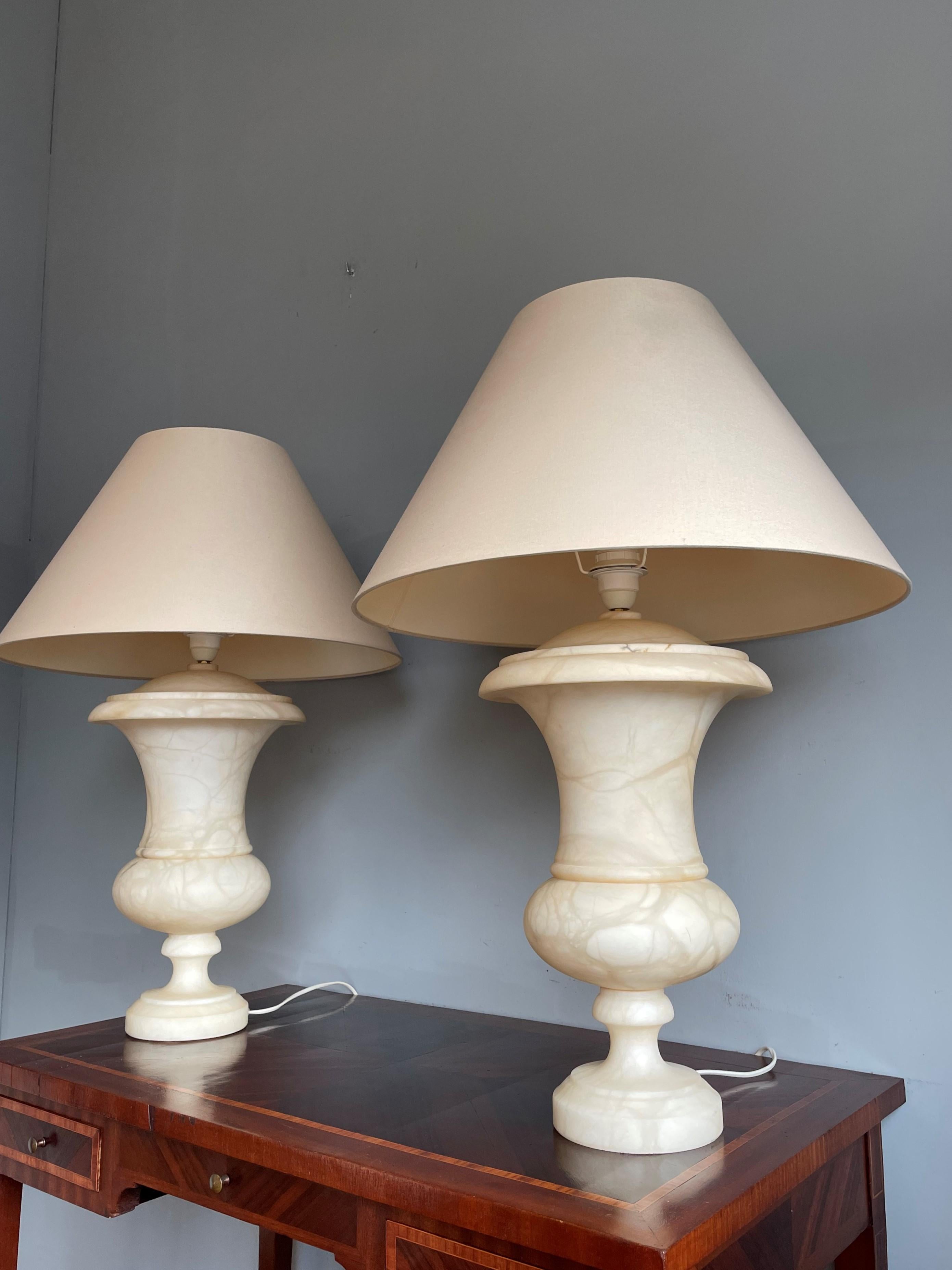 Stunning & Large Pair of Hand Carved Alabaster Urn Design Table lamps 1960-1970s 9