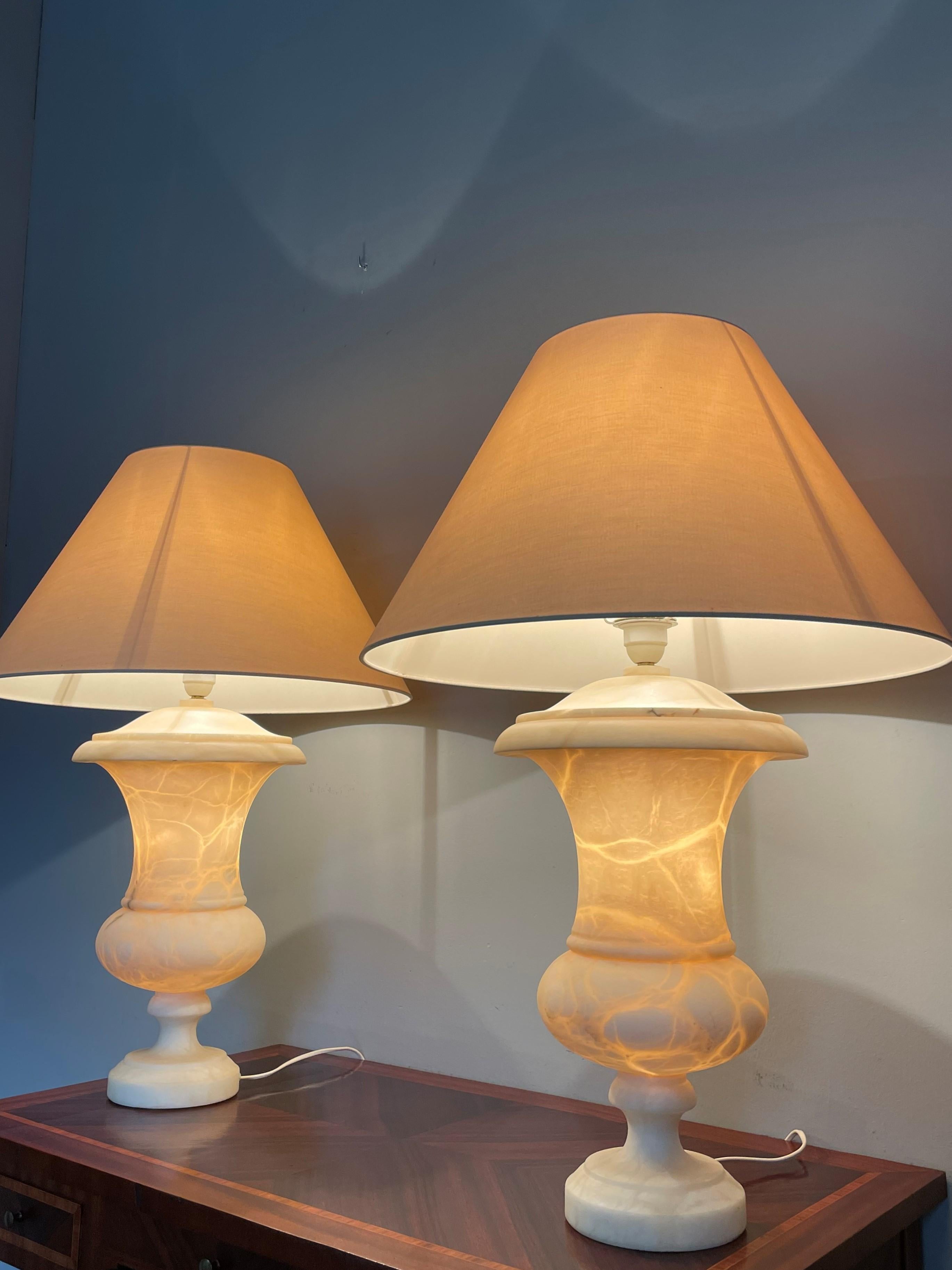 20th Century Stunning & Large Pair of Hand Carved Alabaster Urn Design Table lamps 1960-1970s