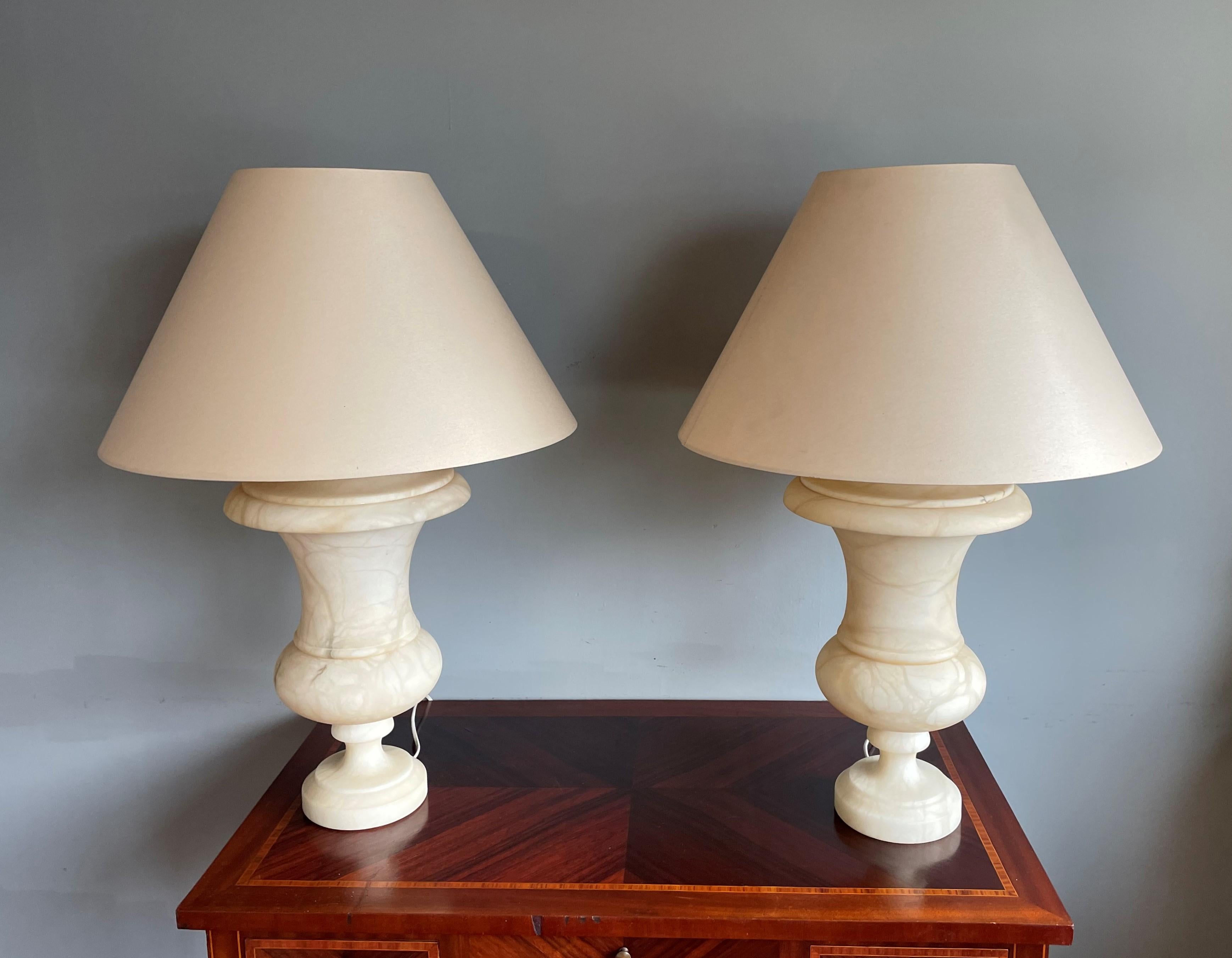 Stunning & Large Pair of Hand Carved Alabaster Urn Design Table lamps 1960-1970s 1