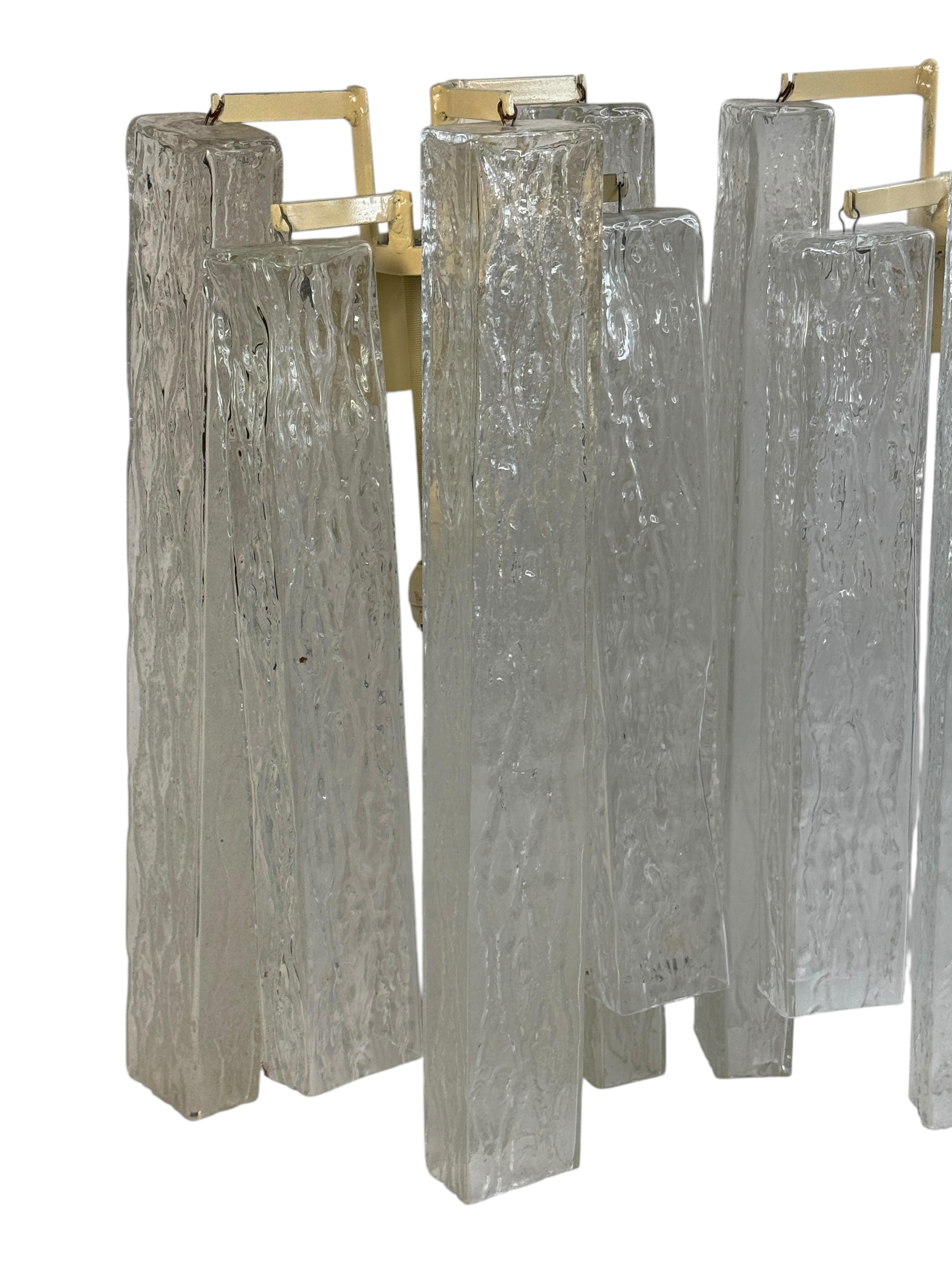 Stunning Large Pair of Murano Glass Sconces with Swirl Pattern Cubes, 1960s For Sale 3