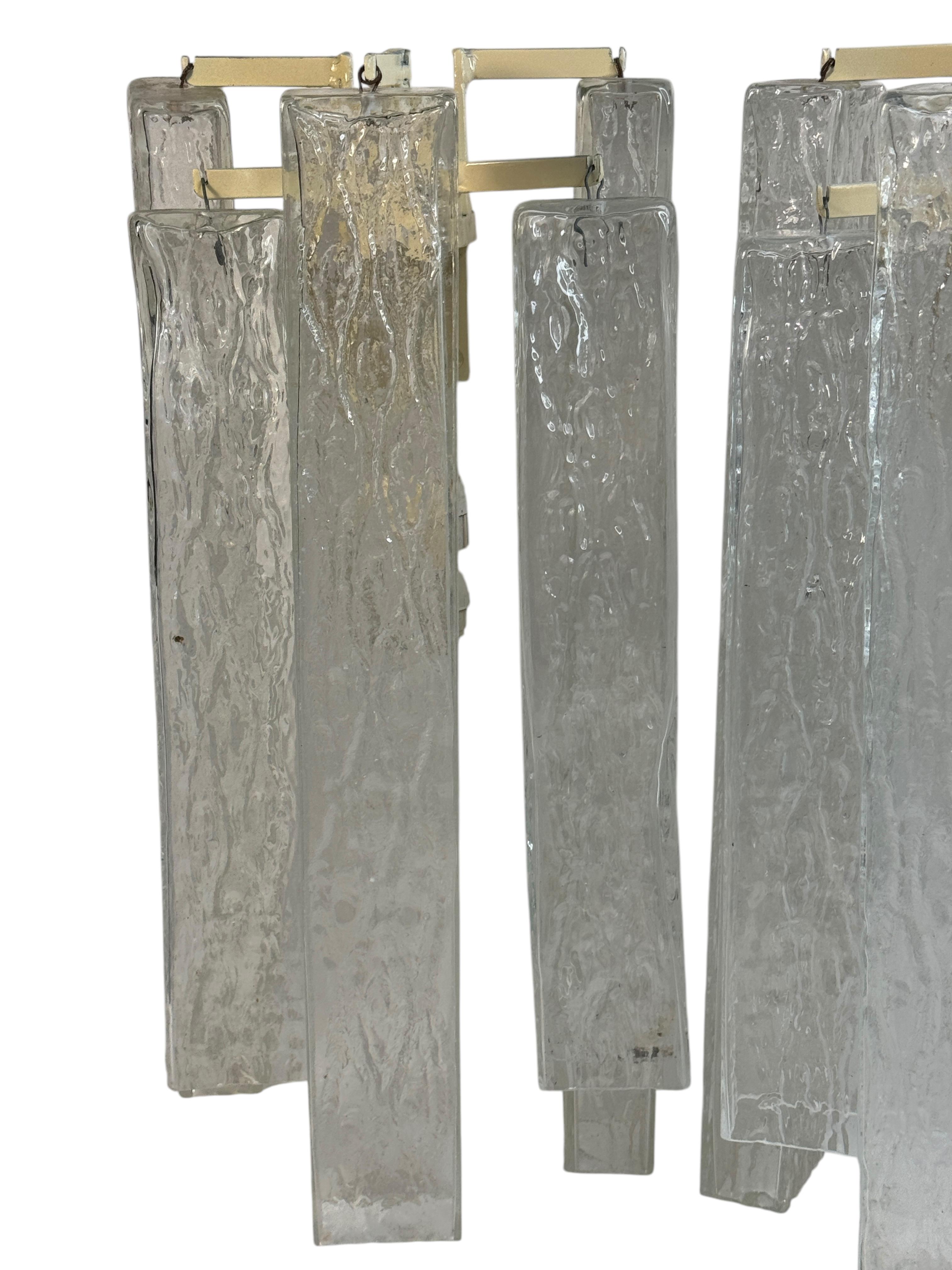 Metal Stunning Large Pair of Murano Glass Sconces with Swirl Pattern Cubes, 1960s For Sale