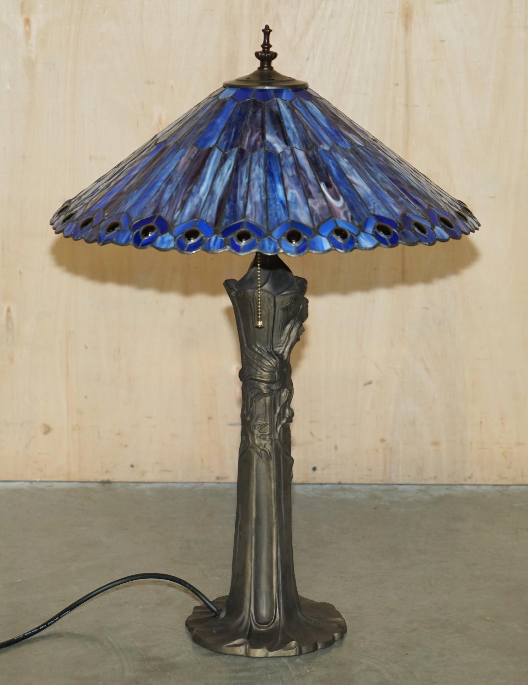 STUNNING LARGE PAIR OF ViNTAGE BRONZED ART NOUVEAU TABLE LAMPS SUBLIME SHADES 6