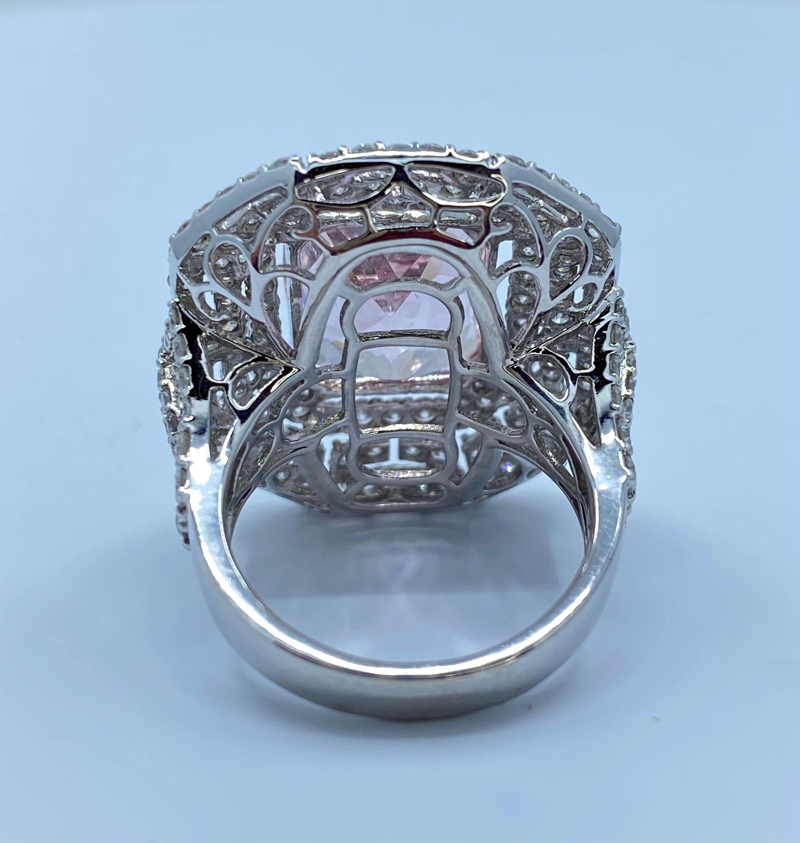 Stunning Large Pink Morganite and Diamond Ring in 18 Karat White Gold 1