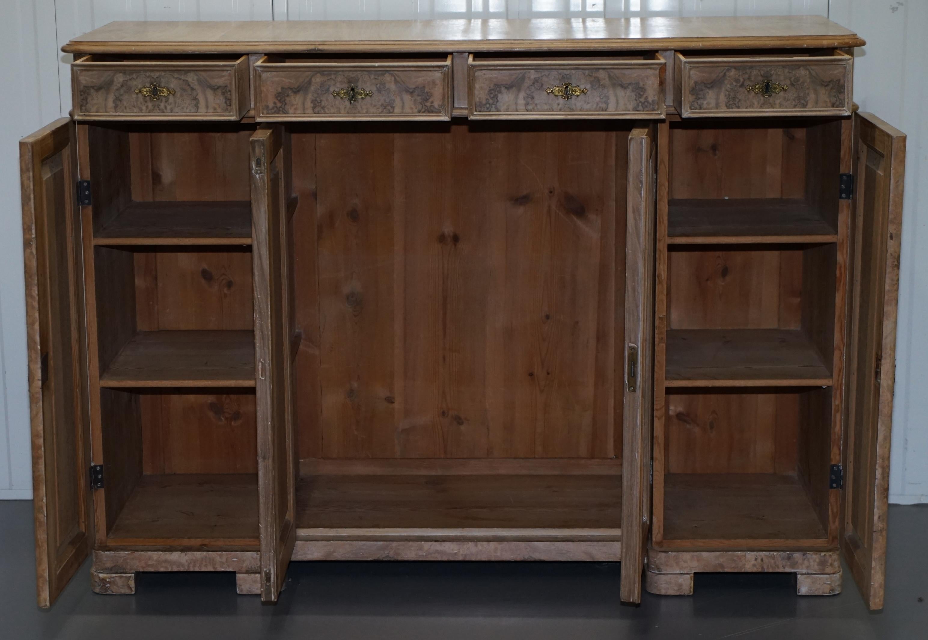 Stunning Large Quarter Cut Walnut Sideboard with Drawers Cabinet Bookcase Burr 10