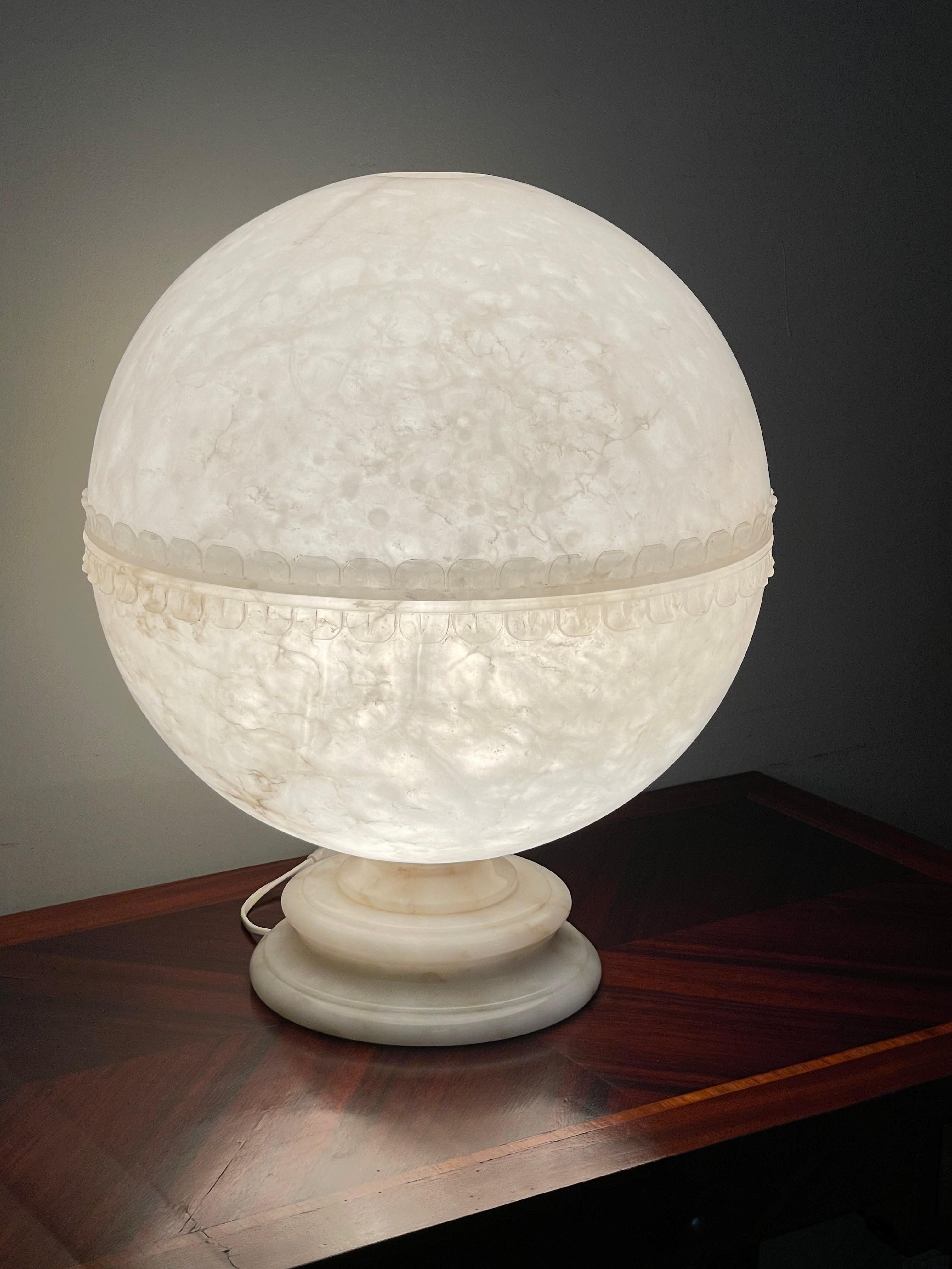 Aesthetically perfect and very rare Art Deco style alabaster table lamp.

In recent years we have become known for offering the rarest and most beautiful alabaster light fixtures that your well earned money can buy. This stunning, two-piece,