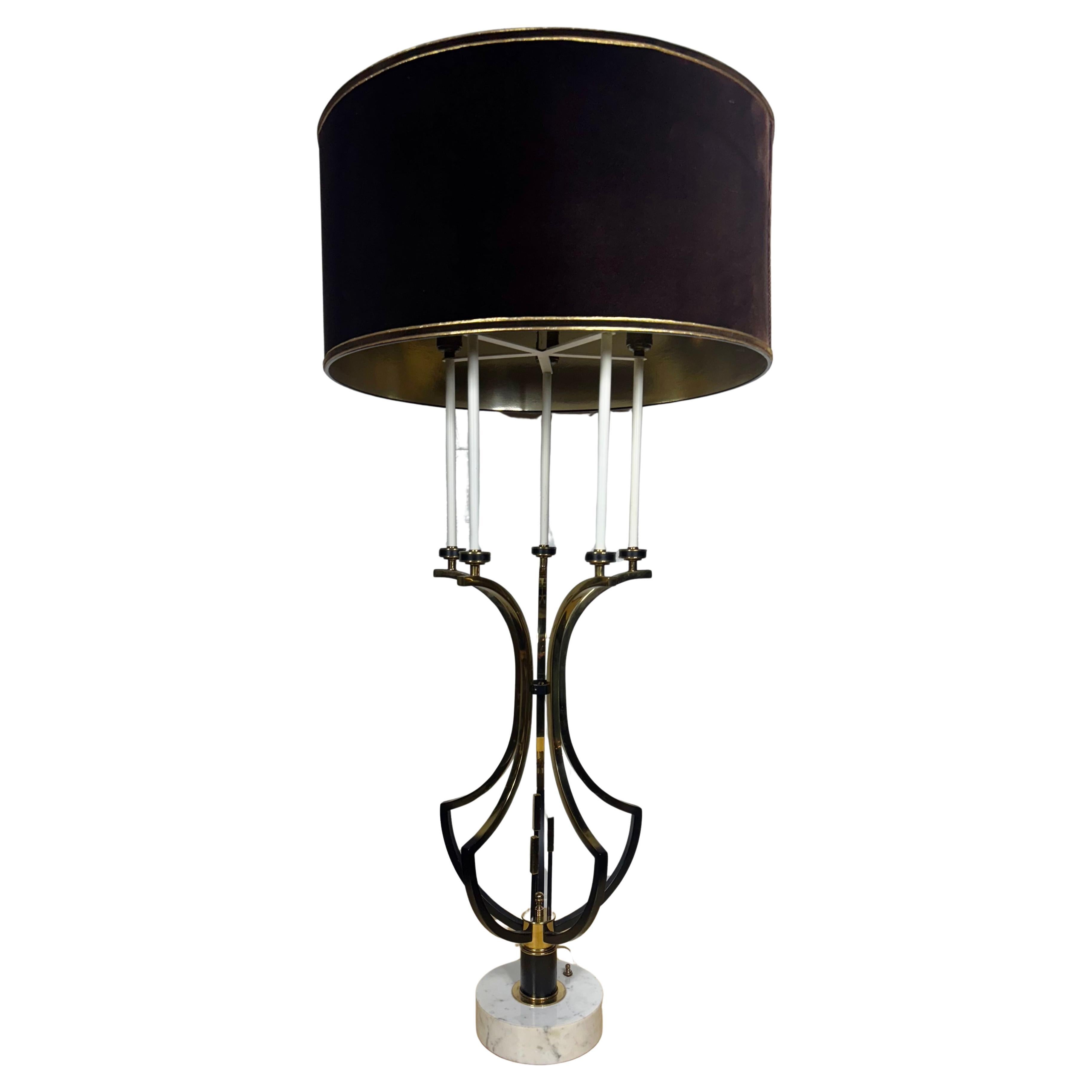 Stunning Large Regency Modern Tommi Parzinger Style Brass and Marble lamp
