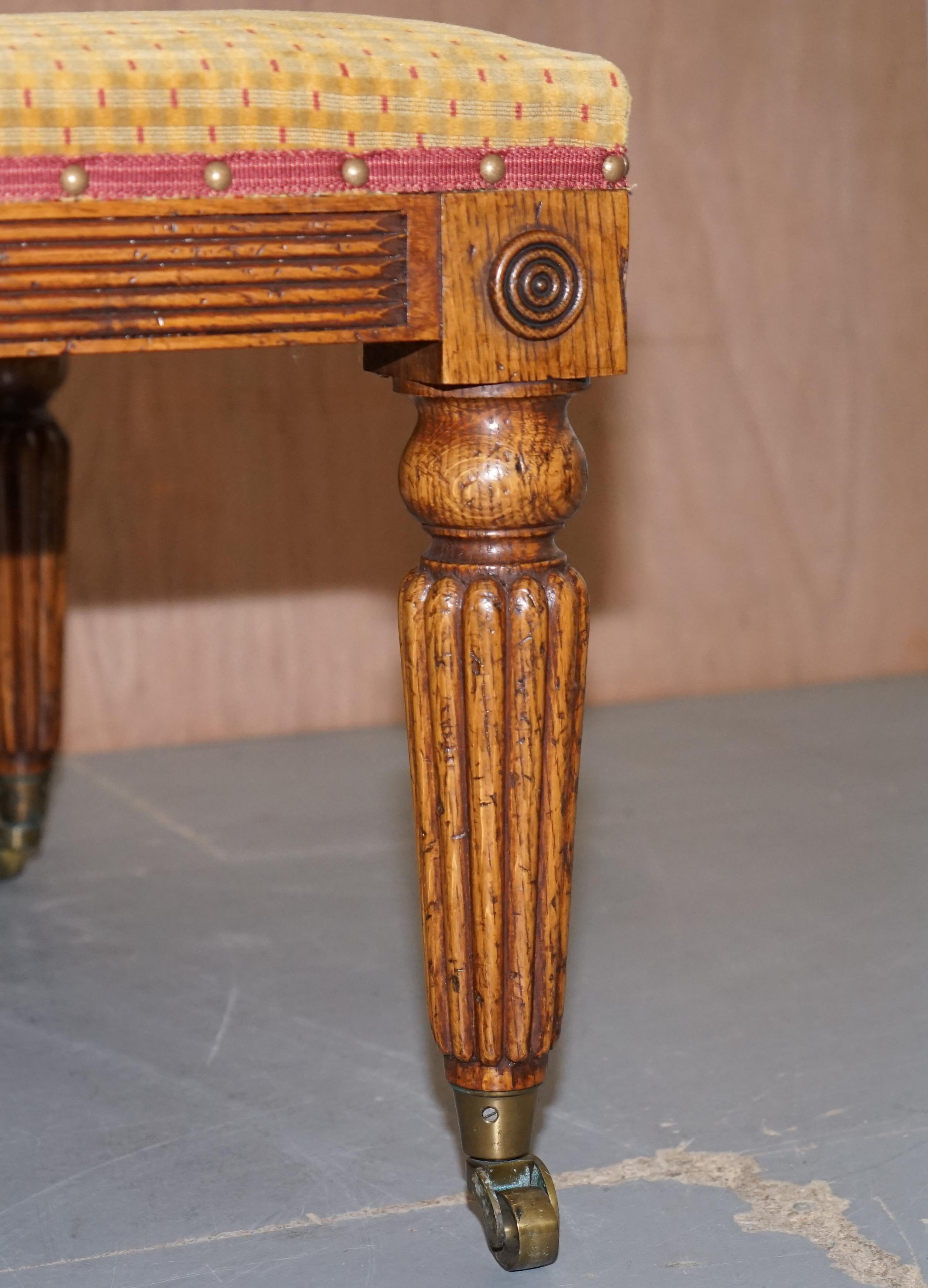 20th Century STUNNING LARGE REGENCY STYLE LiBRARY CLUB POLLARD OAK BENCH STOOL 123CM X 71CM