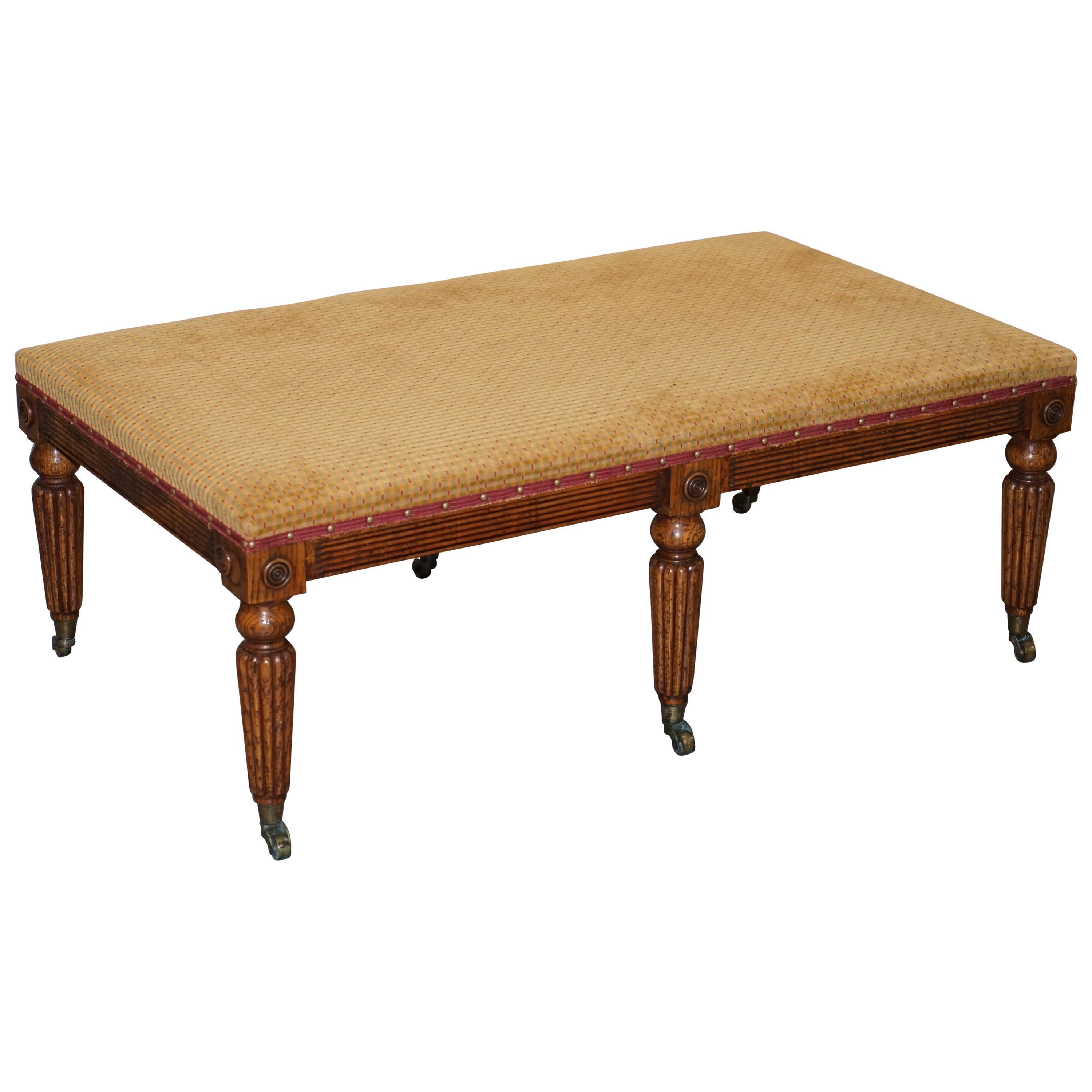 STUNNING LARGE REGENCY STYLE LiBRARY CLUB POLLARD OAK BENCH STOOL 123CM X 71CM