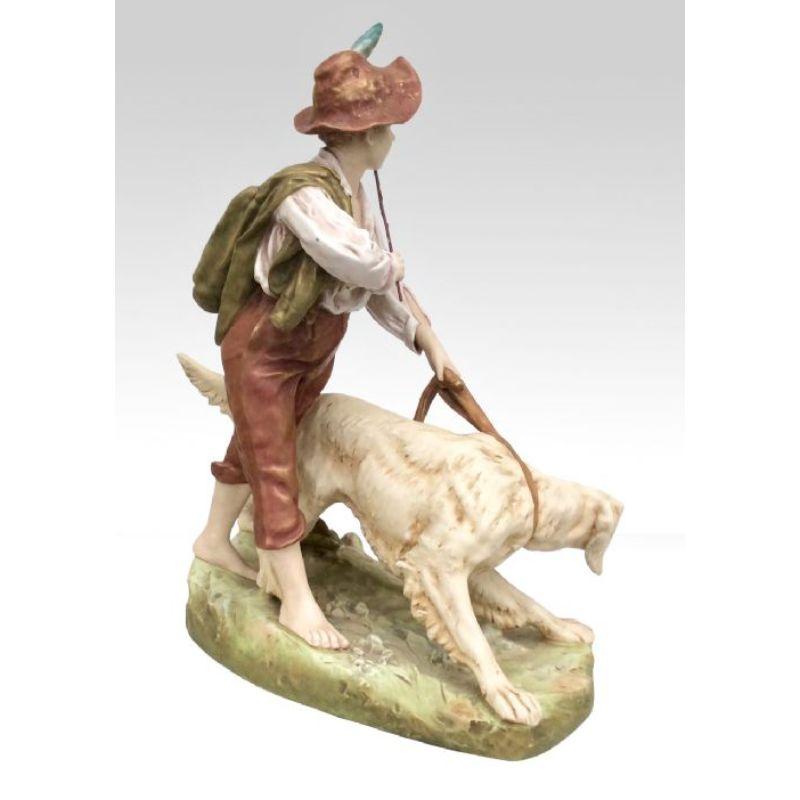 Edwardian Stunning Large Royal Dux Figurine of Boy and Dog For Sale