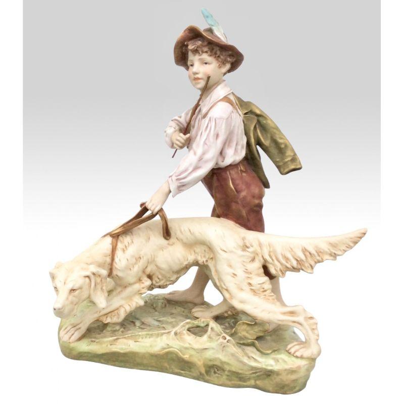 Stunning Large Royal Dux Figurine of Boy and Dog In Excellent Condition For Sale In Antrim, GB