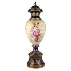 Stunning Large Royal Vienna-Style Painted Porcelain Covered Urns