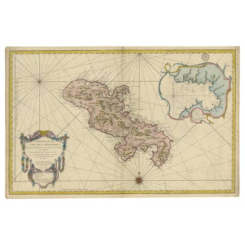 Stunning Large Scale Antique Map of Martinique, Rare, Published 1758