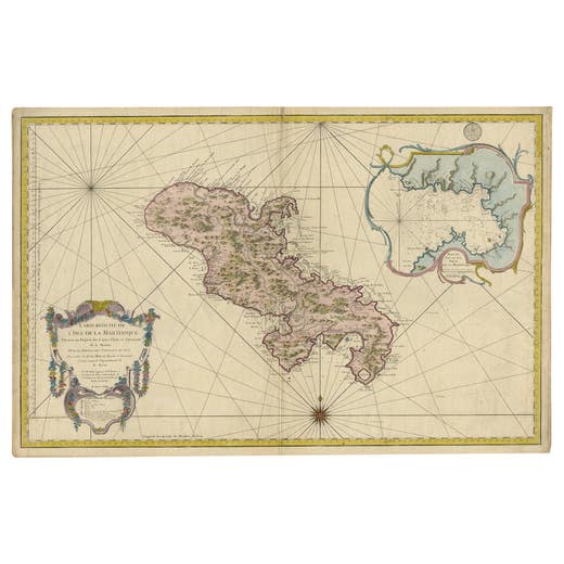 Stunning Large Scale Antique Map of Martinique, Rare, Published 1758