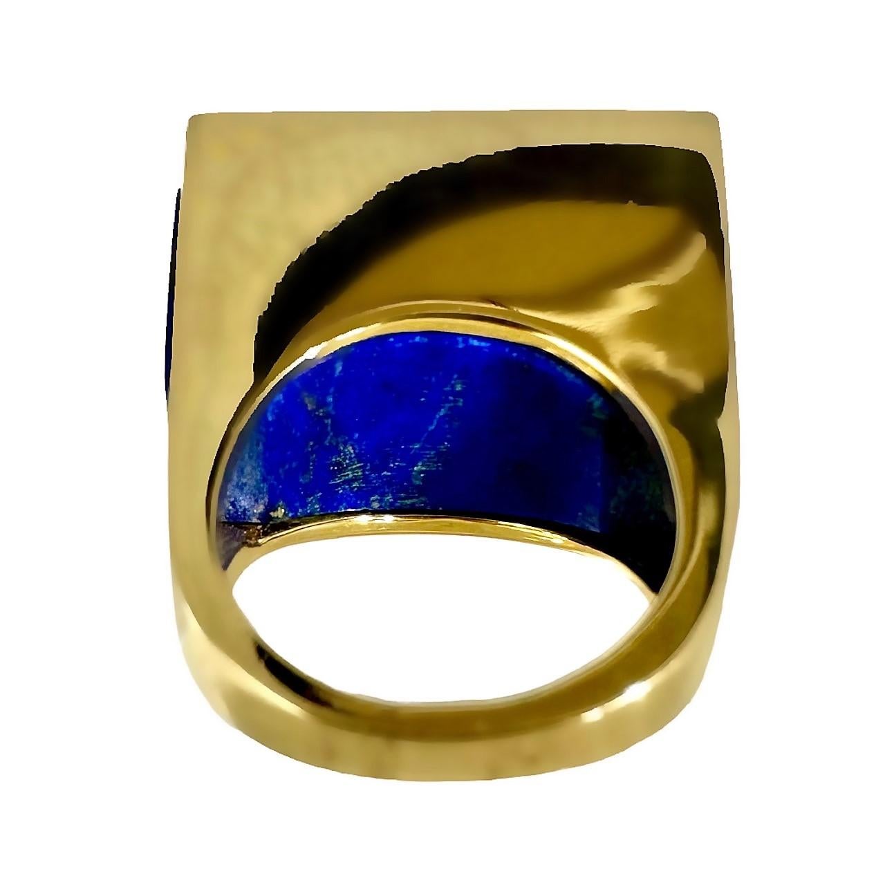 Brilliant Cut Stunning, Large Scale, Mid-20th Century 14k Gold, Lapis-Lazuli and Diamond Ring