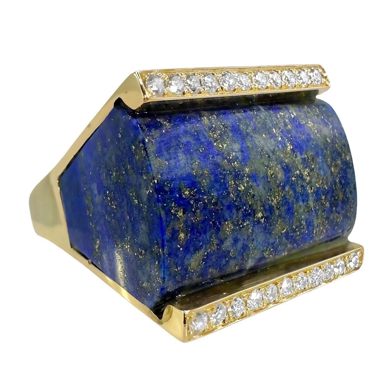 Stunning, Large Scale, Mid-20th Century 14k Gold, Lapis-Lazuli and Diamond Ring 1