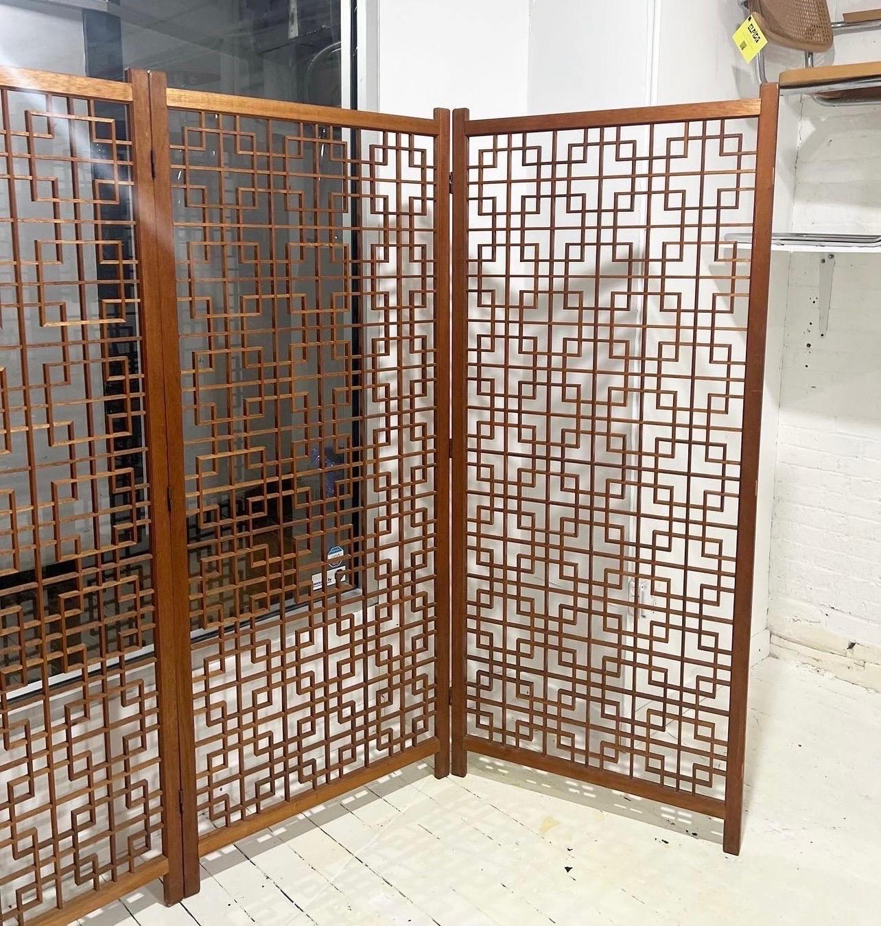 Stunning Large Scale Midcentury Teak Folding Room Divider In Good Condition For Sale In Brooklyn, NY
