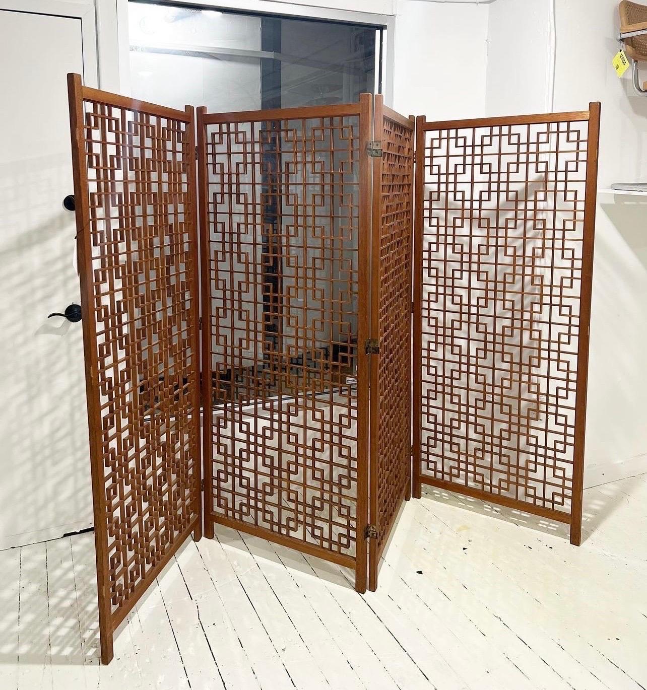 Mid-20th Century Stunning Large Scale Midcentury Teak Folding Room Divider For Sale