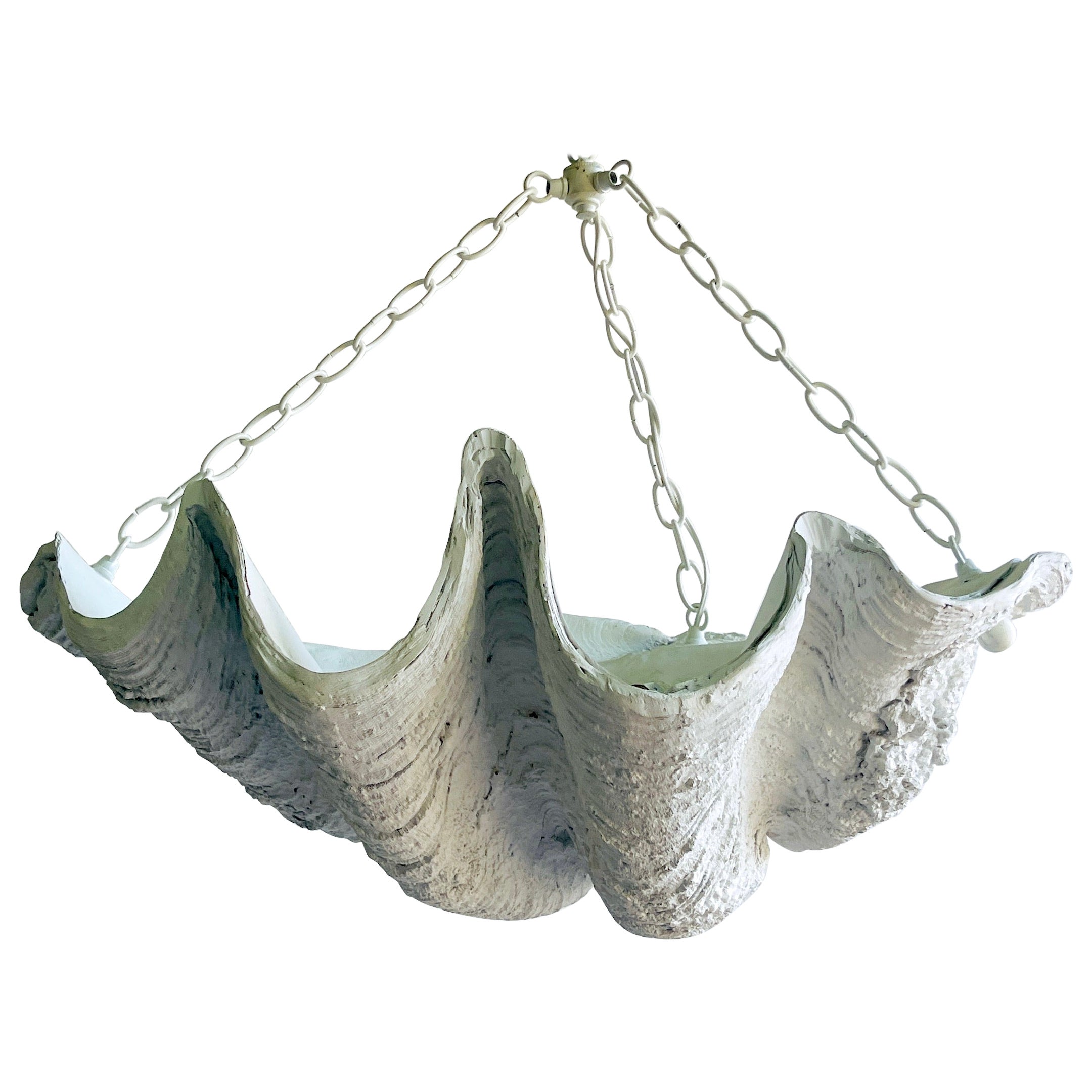 Superbe lustre à grande échelle de style Serge Roche en forme de coquille de palourde, années 1960