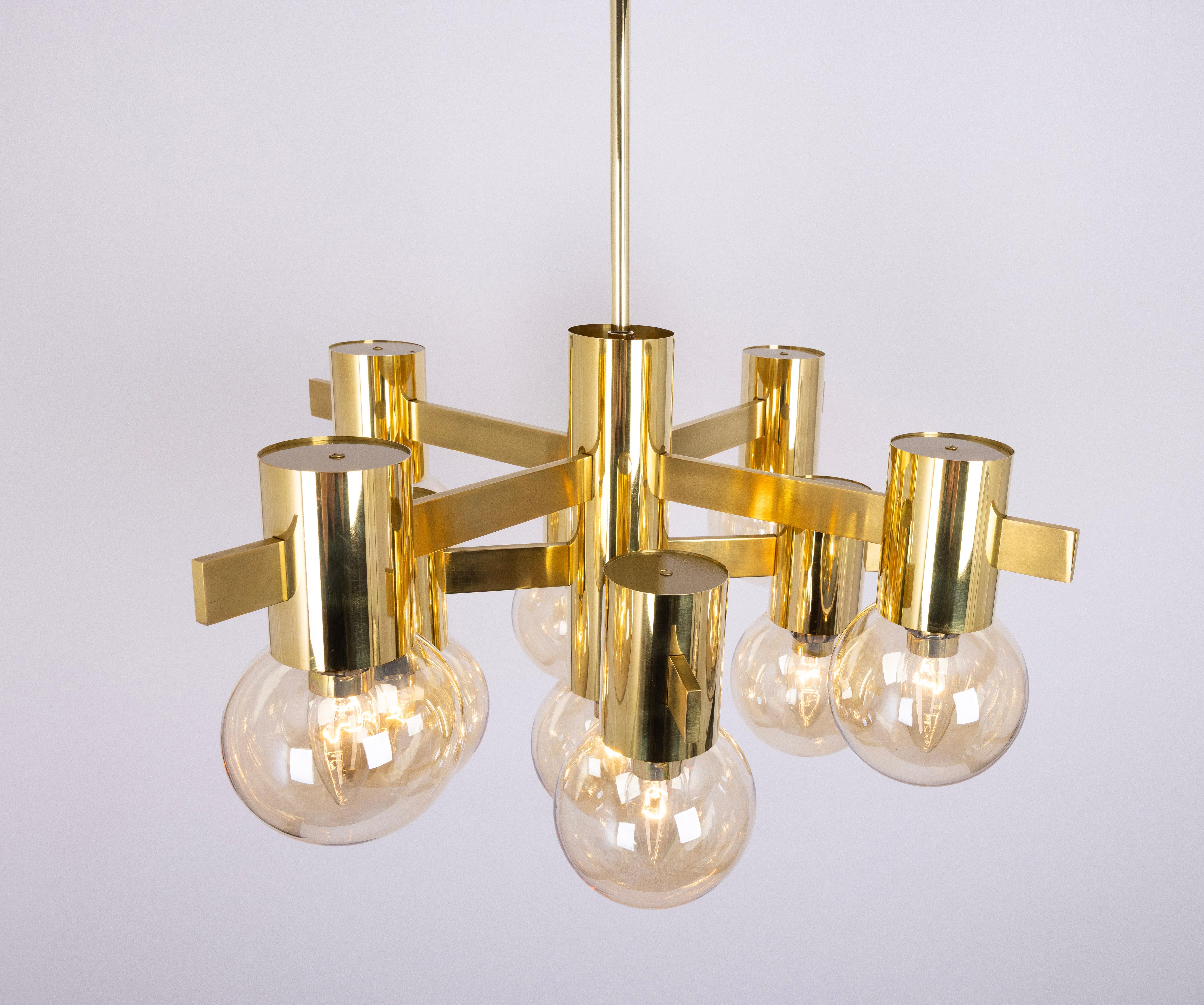 Superbe grand lustre en laiton de style Sciolari, Allemagne, années 1960 en vente 4