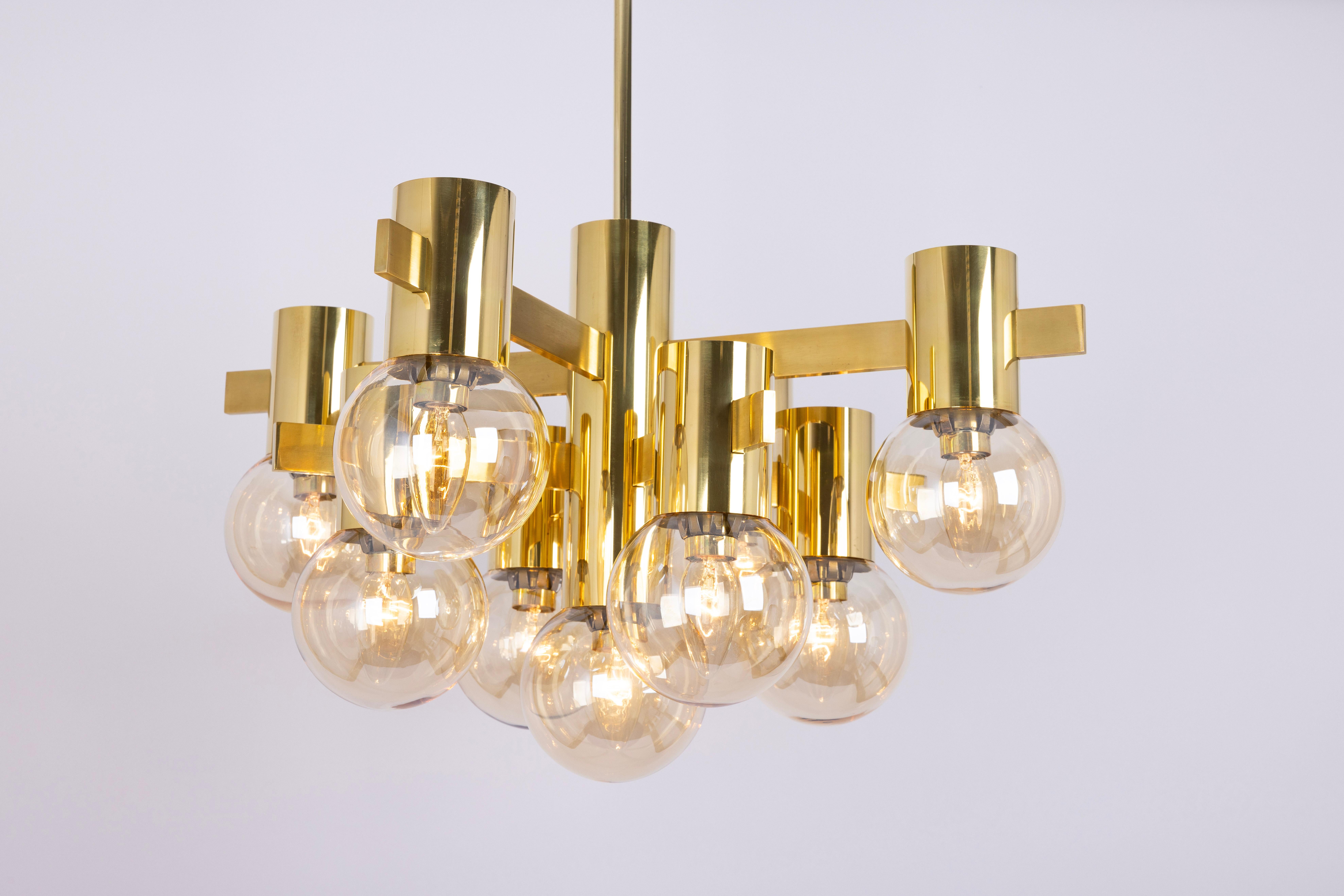 Superbe grand lustre en laiton de style Sciolari, Allemagne, années 1960 en vente 5