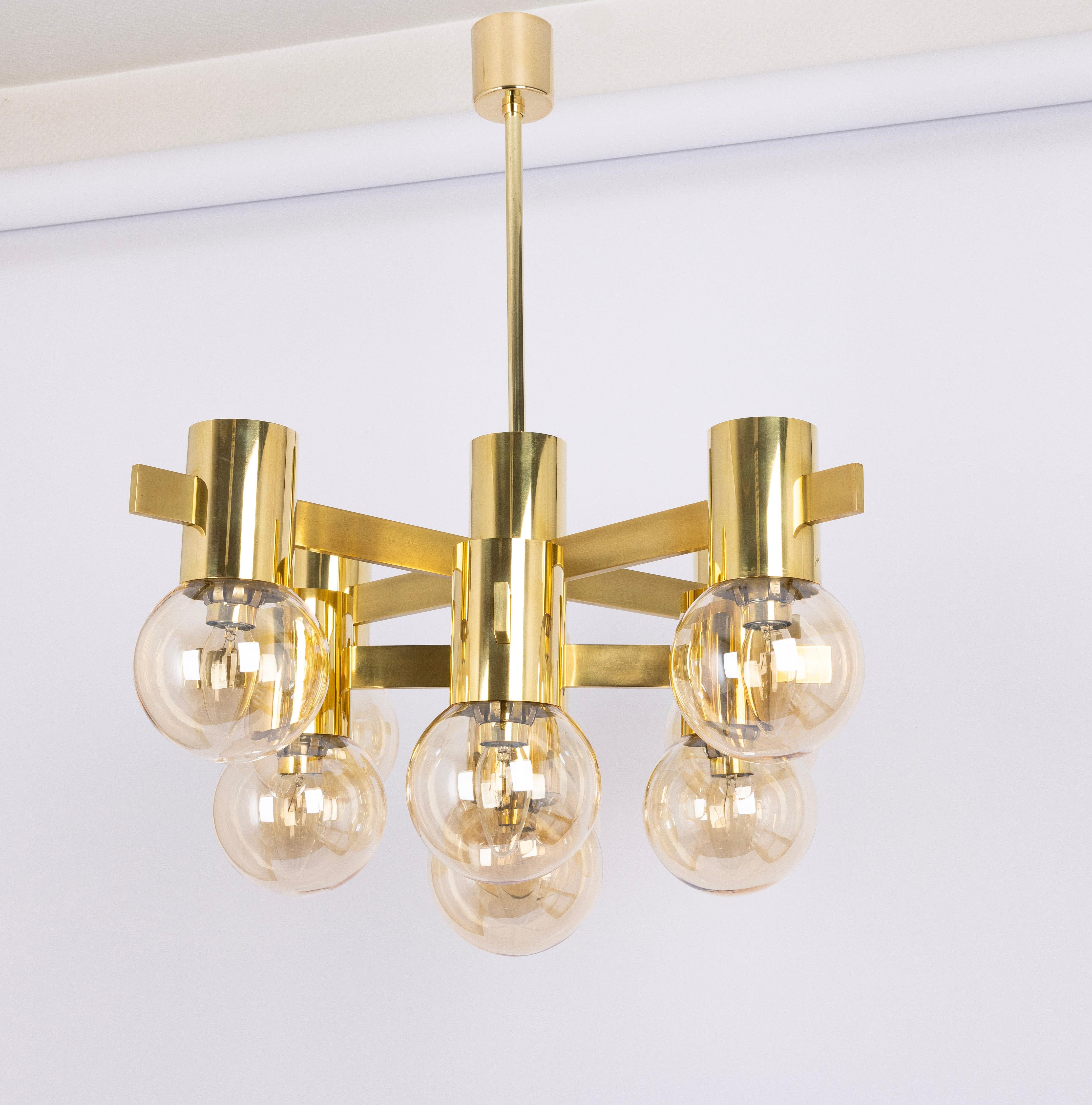 Mid-Century Modern Superbe grand lustre en laiton de style Sciolari, Allemagne, années 1960 en vente
