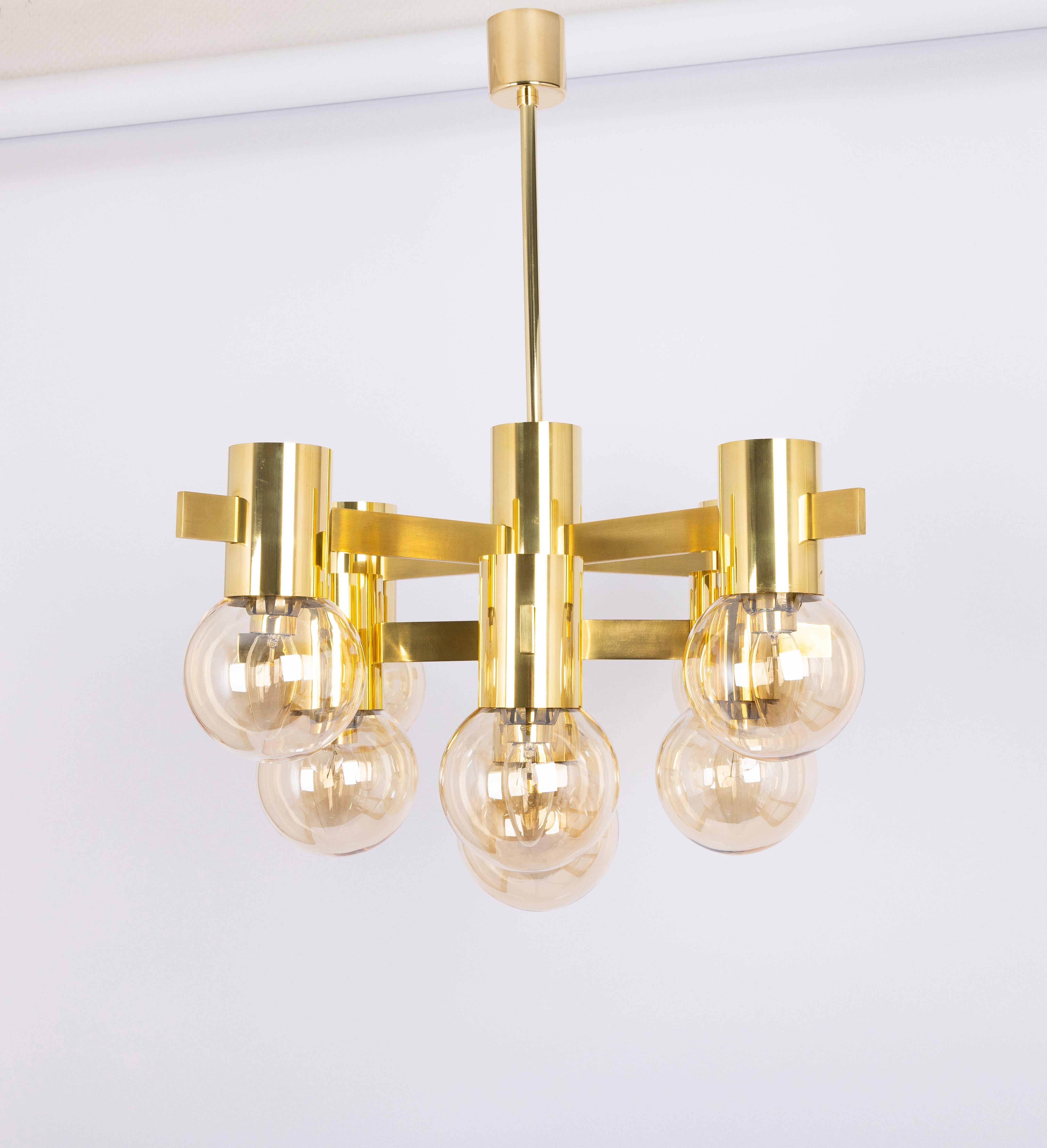 Allemand Superbe grand lustre en laiton de style Sciolari, Allemagne, années 1960 en vente