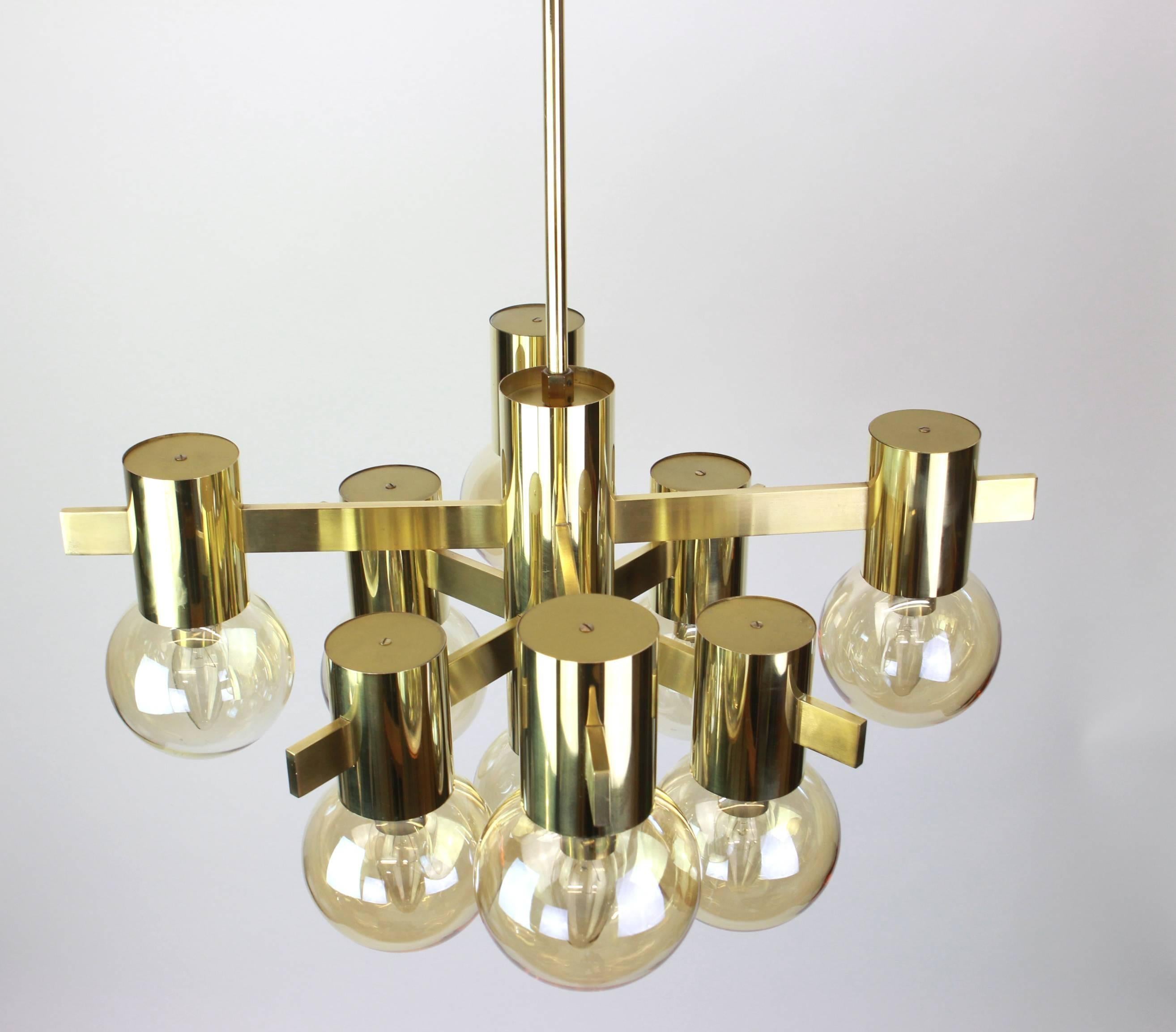 Mid-20th Century Stunning Large Sciolari Style Brass Chandelier, Germany, 1960s For Sale