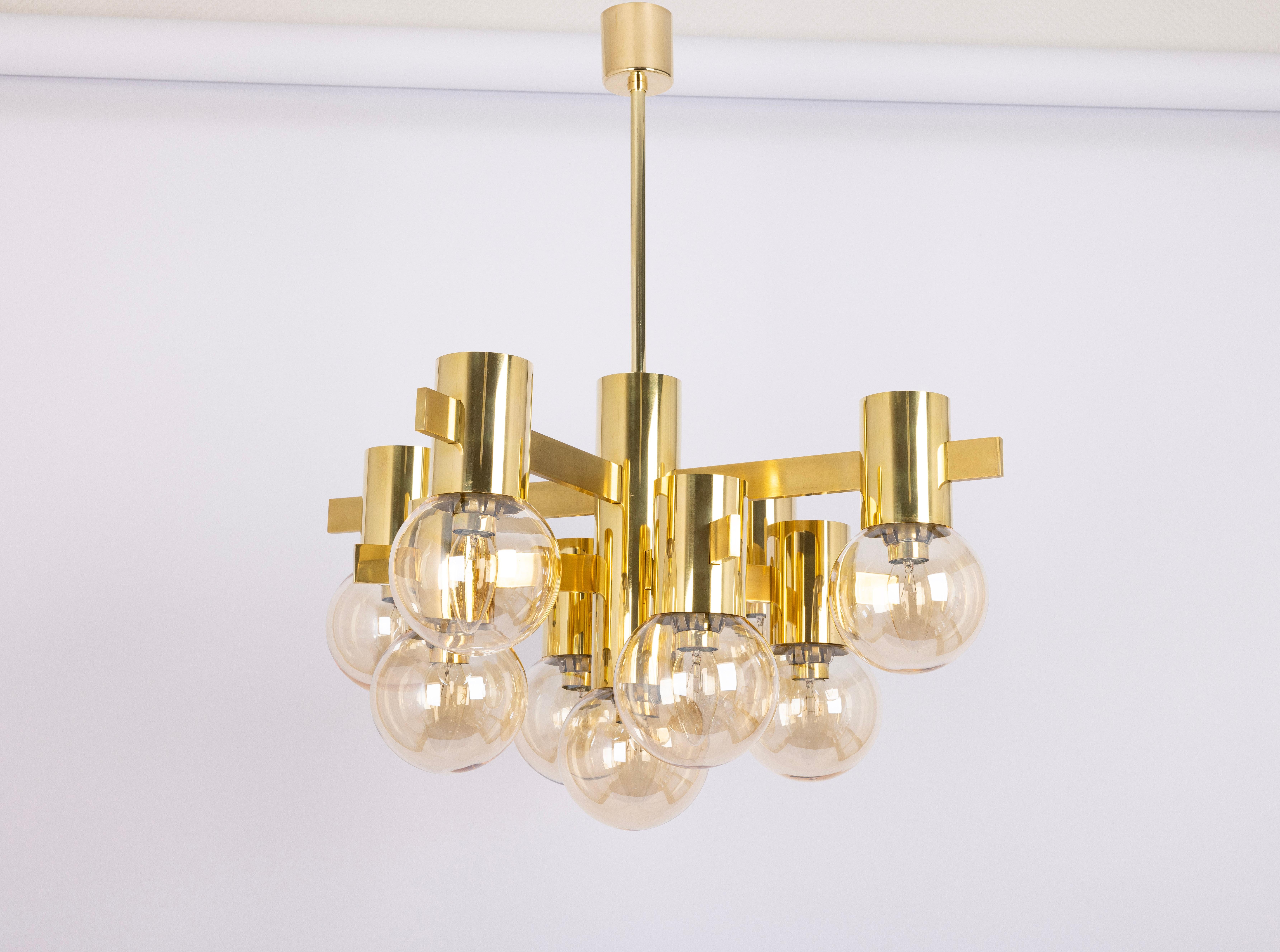 Superbe grand lustre en laiton de style Sciolari, Allemagne, années 1960 Bon état - En vente à Aachen, NRW