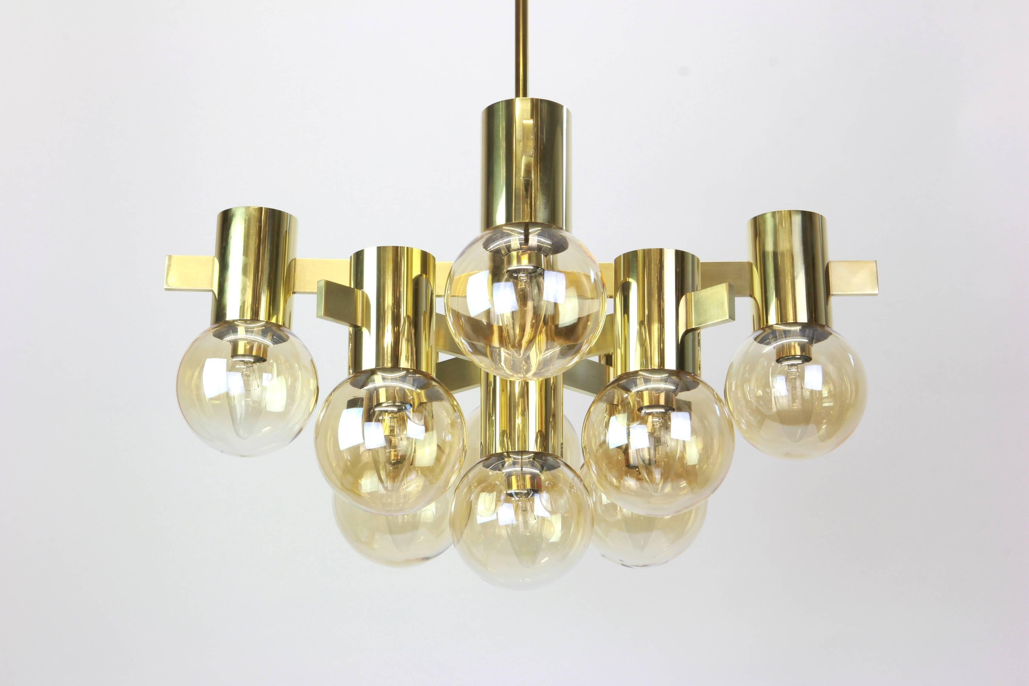 Stunning Large Sciolari Style Brass Chandelier, Germany, 1960s For Sale 2
