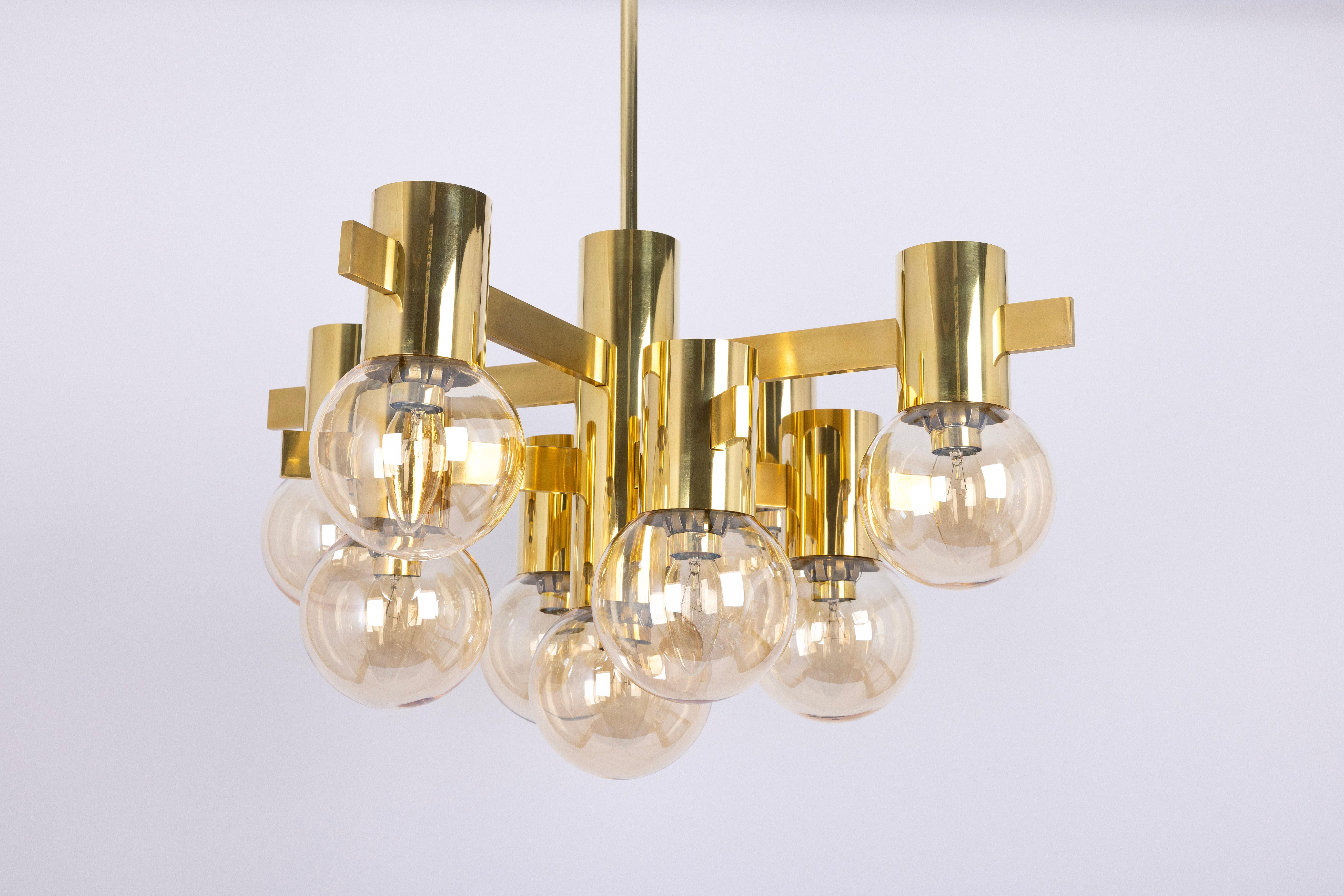 Laiton Superbe grand lustre en laiton de style Sciolari, Allemagne, années 1960 en vente
