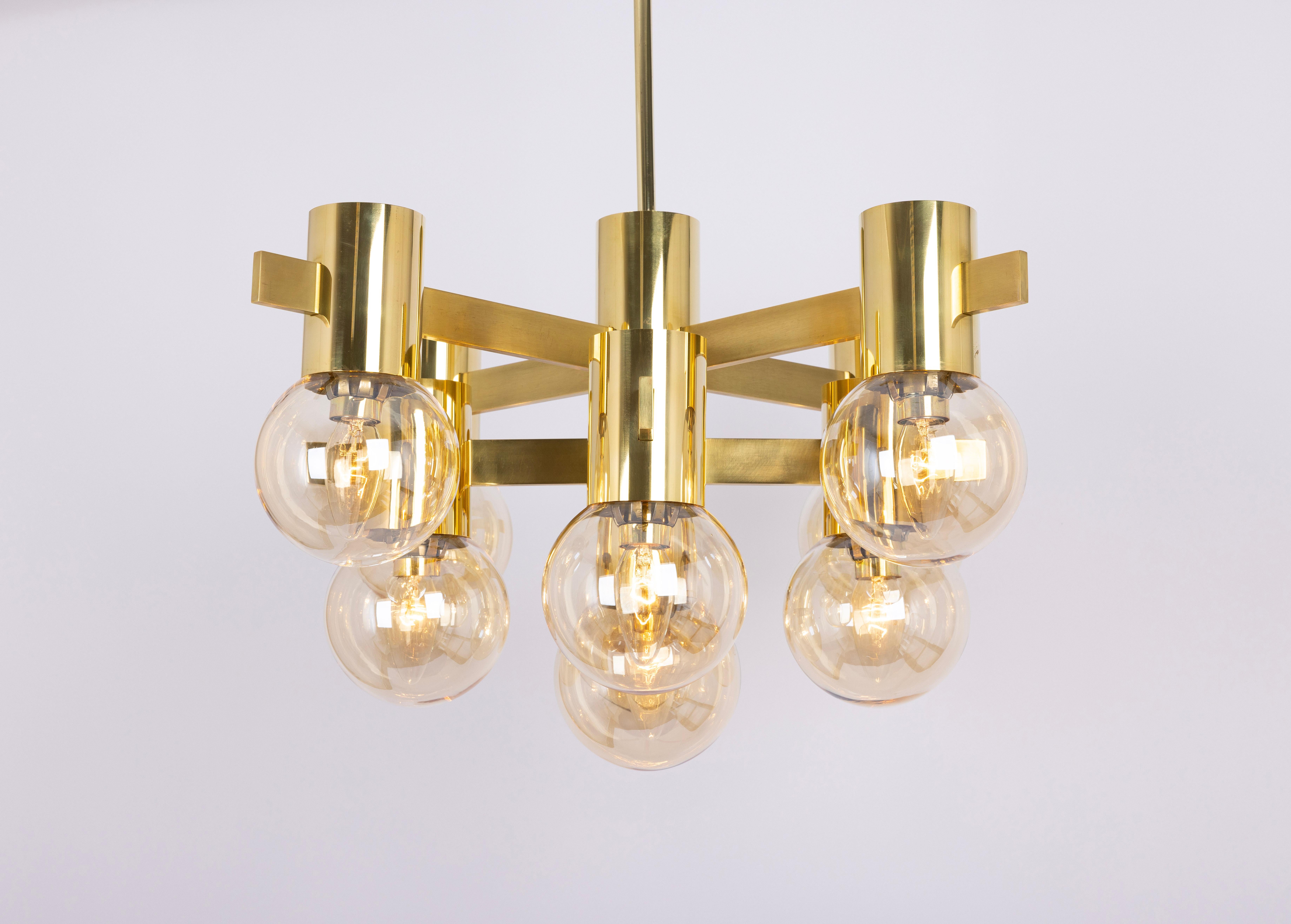 Superbe grand lustre en laiton de style Sciolari, Allemagne, années 1960 en vente 1