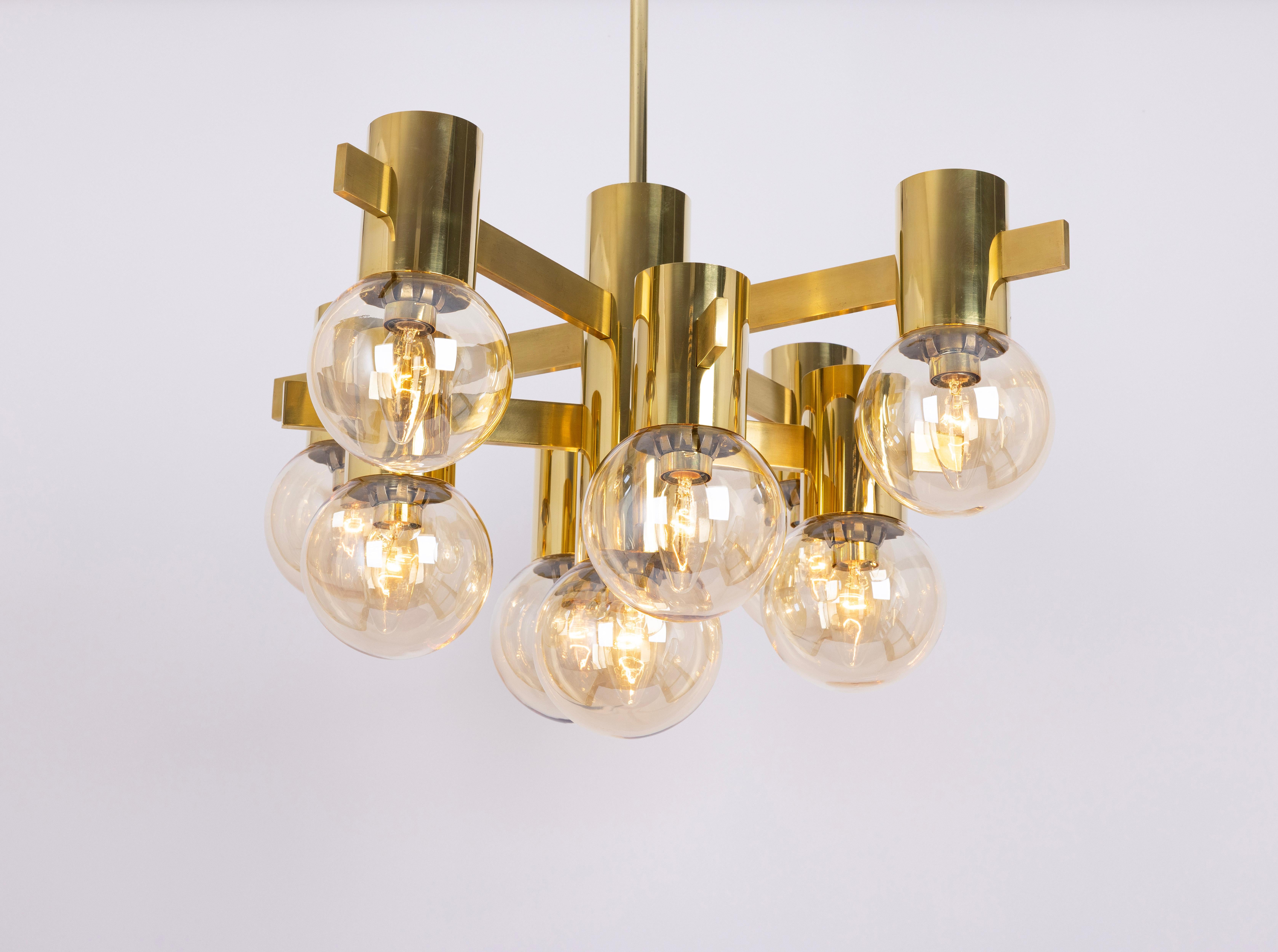 Superbe grand lustre en laiton de style Sciolari, Allemagne, années 1960 en vente 2