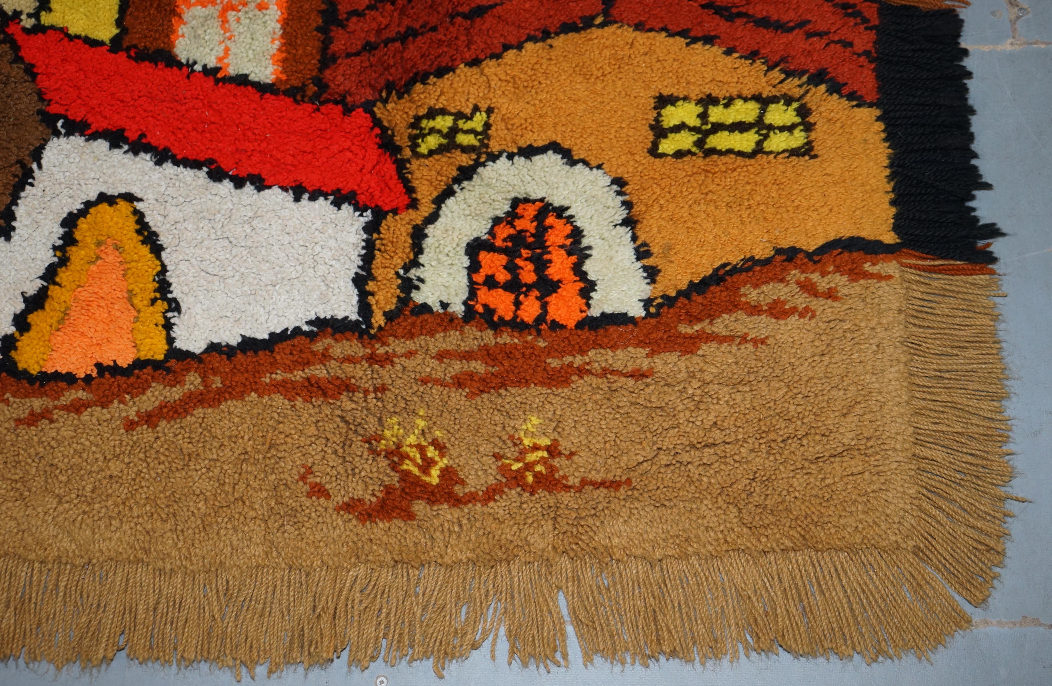 Stunning Large Shag Pile Rug Depicting Houses in the Style of L.S Lowry For Sale 2
