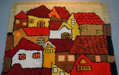 Stunning Large Shag Pile Rug Depicting Houses in the Style of L.S Lowry