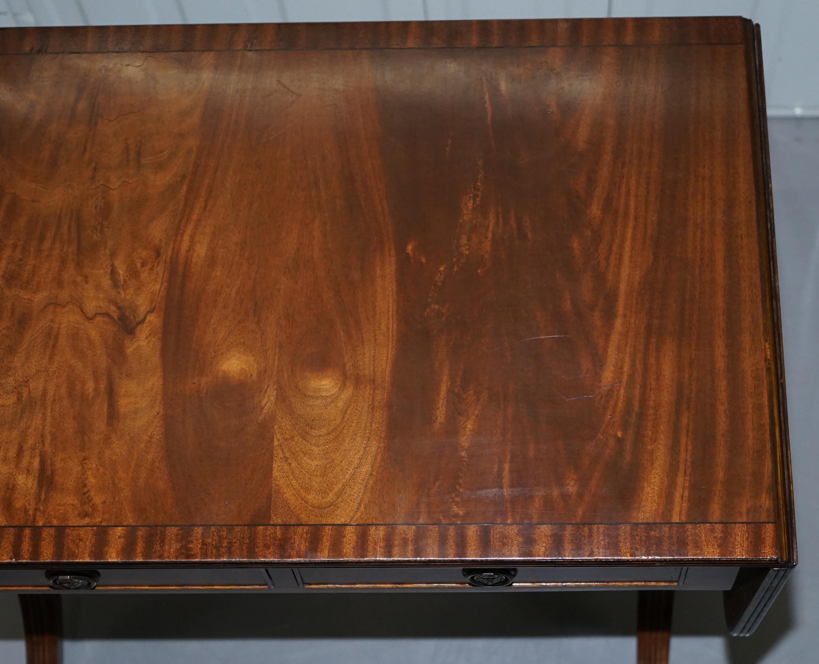 Hand-Carved Stunning Large Side Table with Extending Flamed Hardwood Top, Twin Drawers