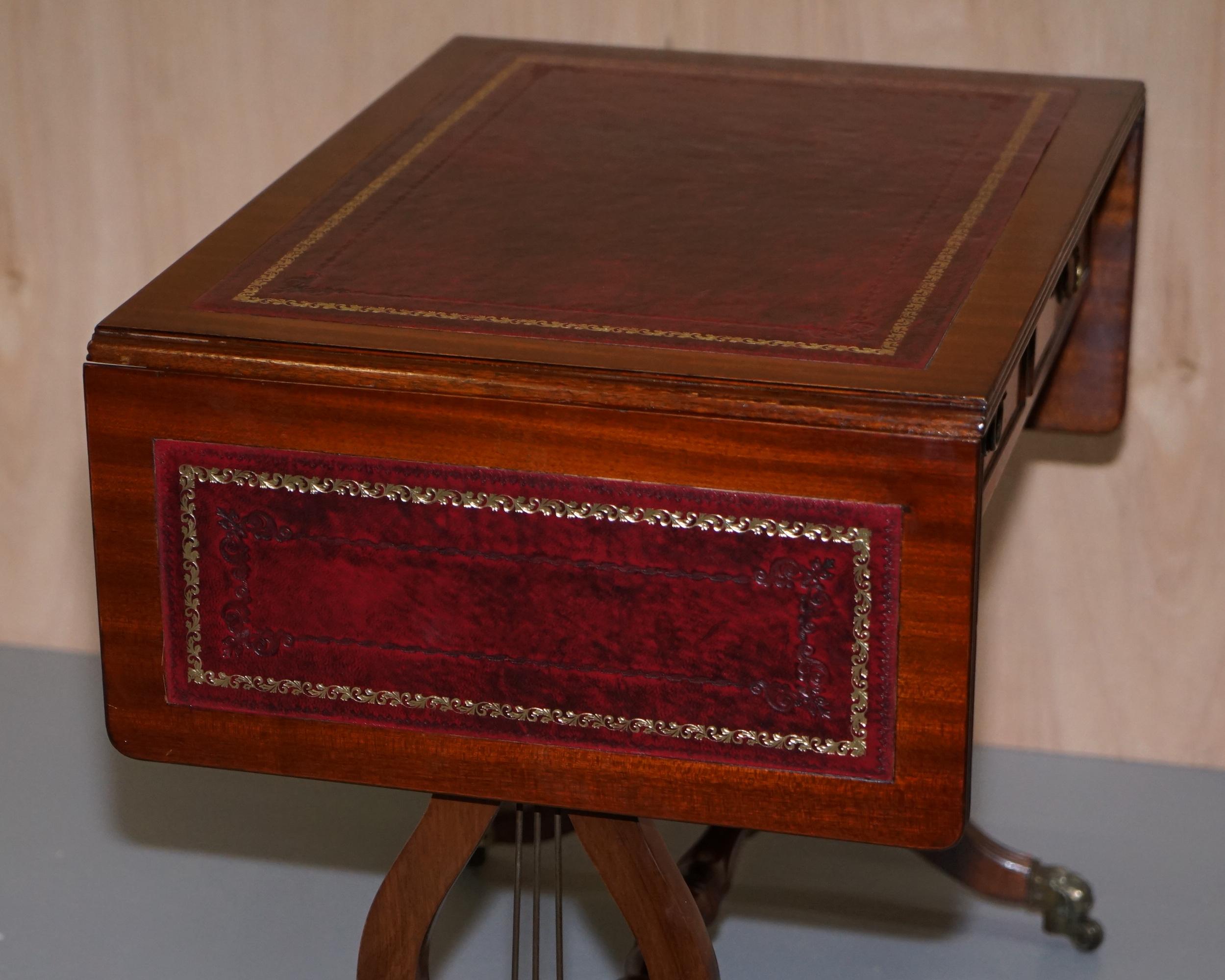 Stunning Large Side Table with Extending Oxblood Leather Gold Leaf Embossed Top 7