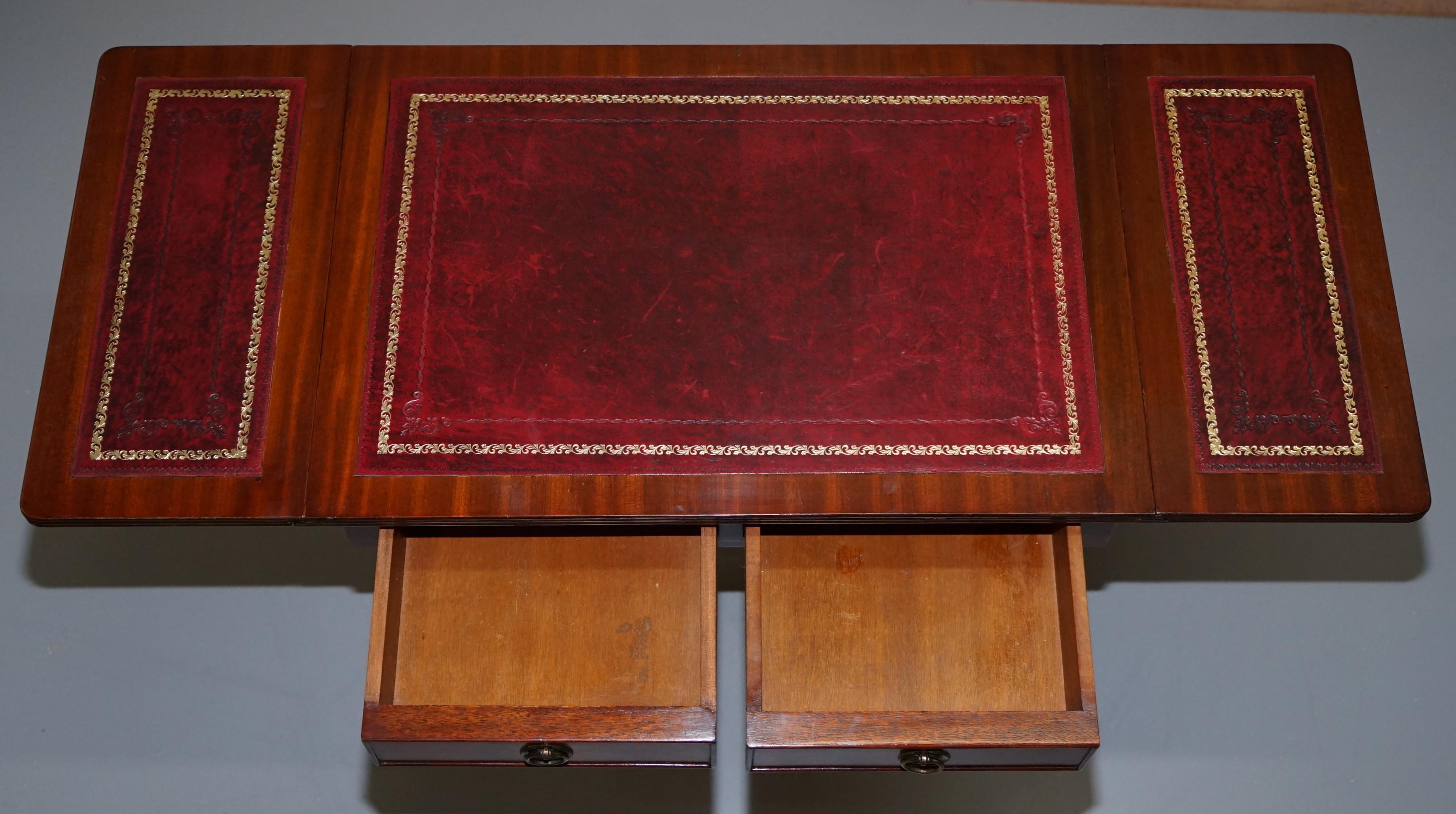 Stunning Large Side Table with Extending Oxblood Leather Gold Leaf Embossed Top 9