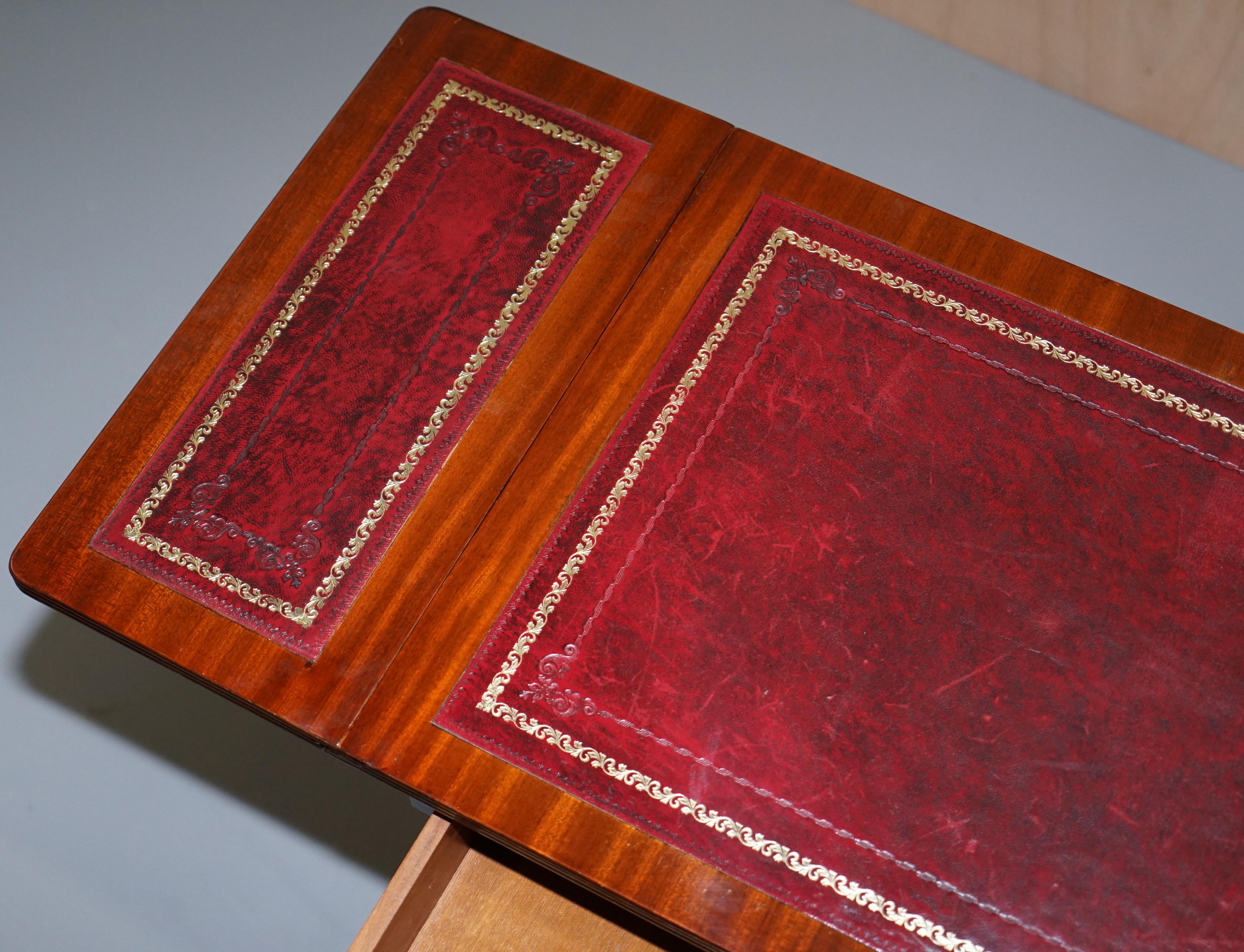 Stunning Large Side Table with Extending Oxblood Leather Gold Leaf Embossed Top 10