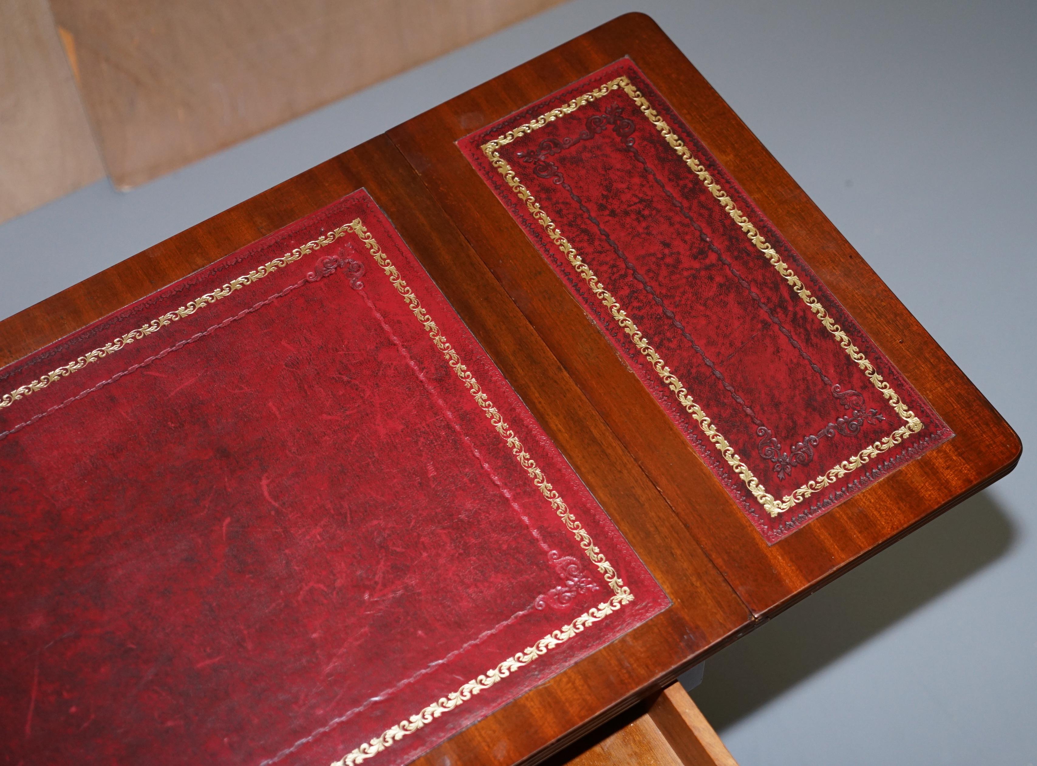 Stunning Large Side Table with Extending Oxblood Leather Gold Leaf Embossed Top 11