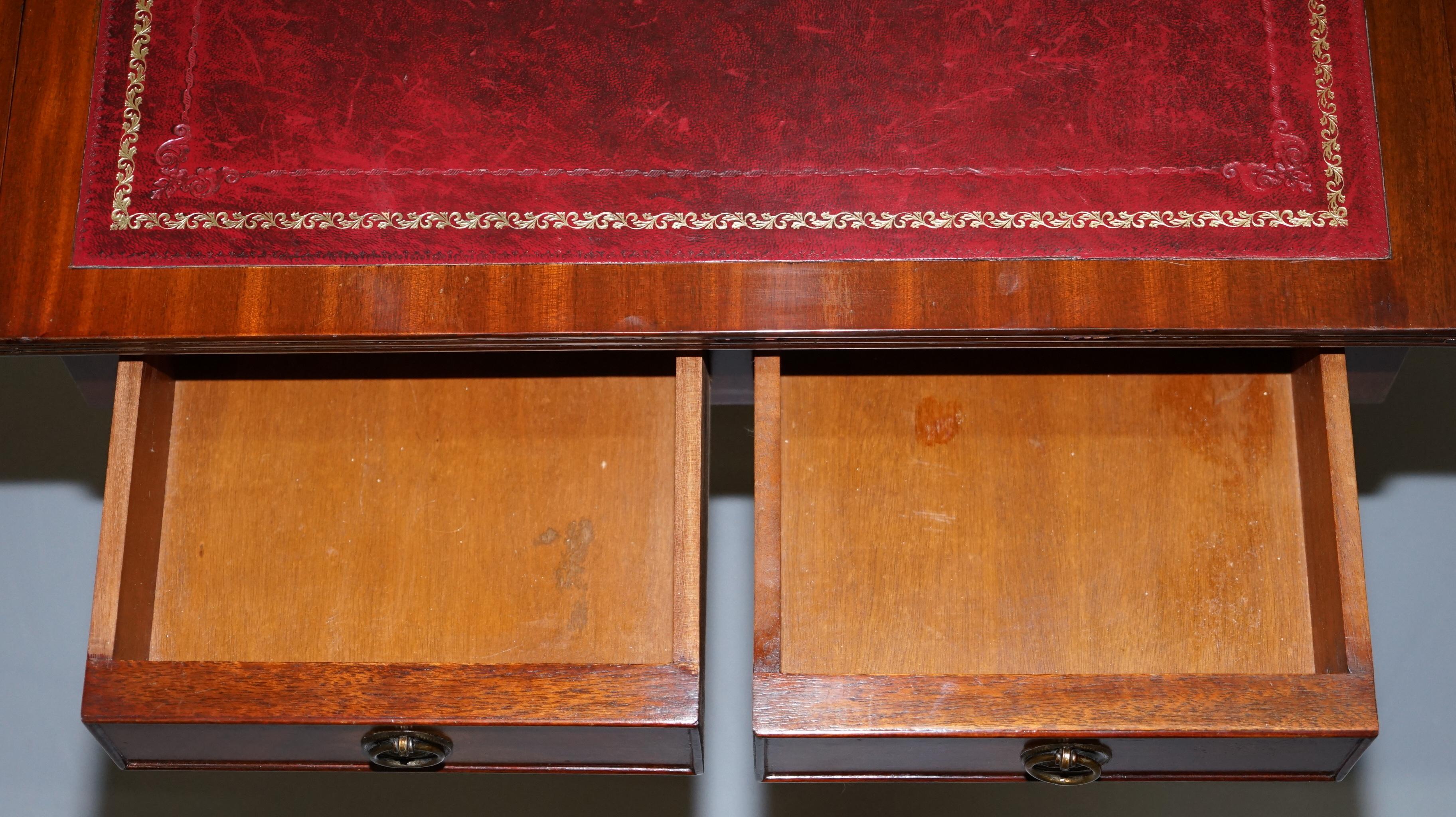 Stunning Large Side Table with Extending Oxblood Leather Gold Leaf Embossed Top 12