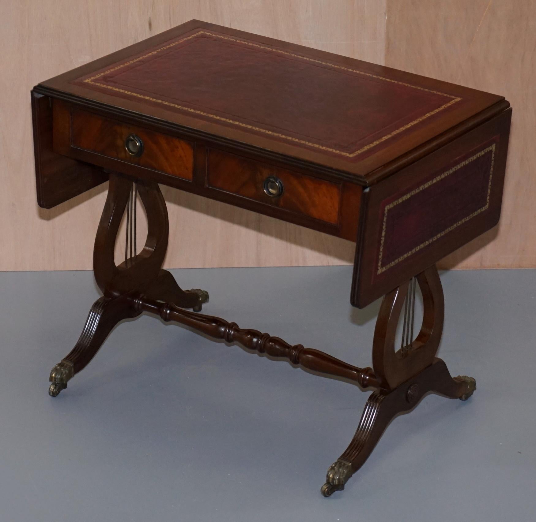 Modern Stunning Large Side Table with Extending Oxblood Leather Gold Leaf Embossed Top