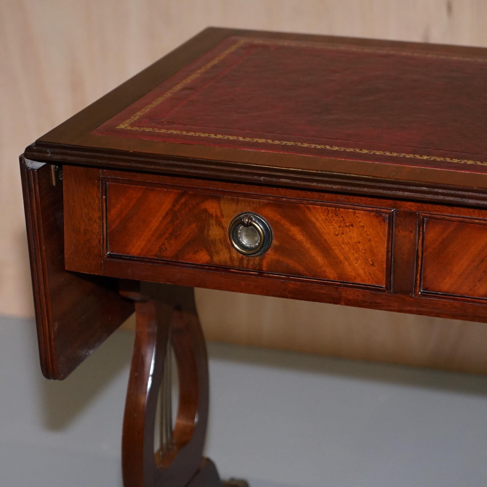 20th Century Stunning Large Side Table with Extending Oxblood Leather Gold Leaf Embossed Top
