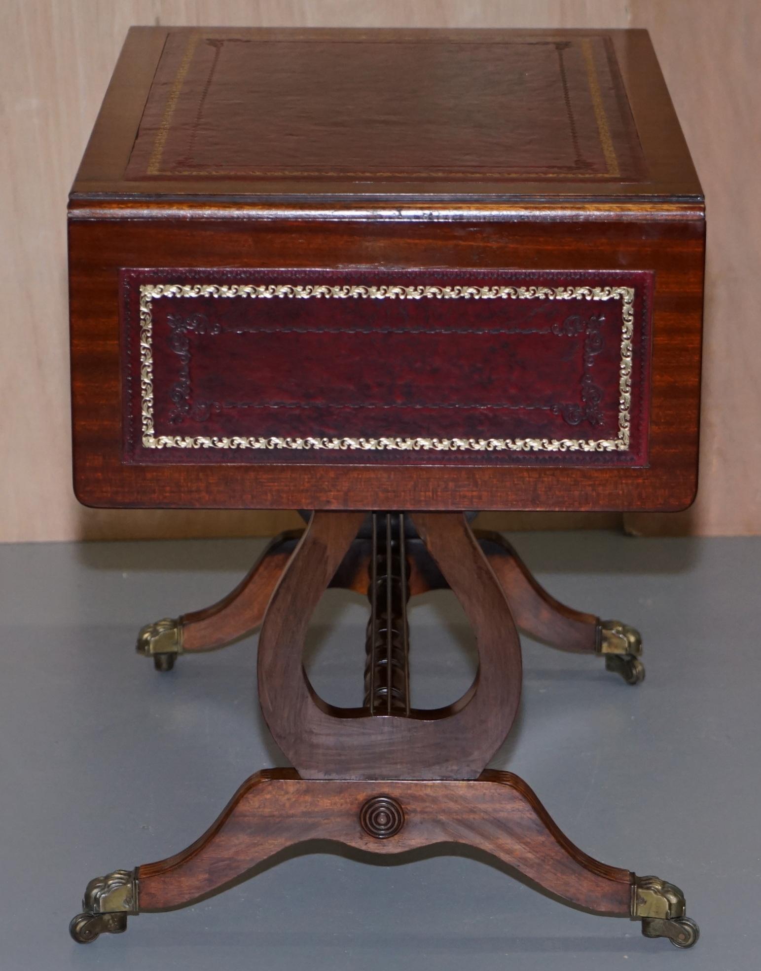 Stunning Large Side Table with Extending Oxblood Leather Gold Leaf Embossed Top 3