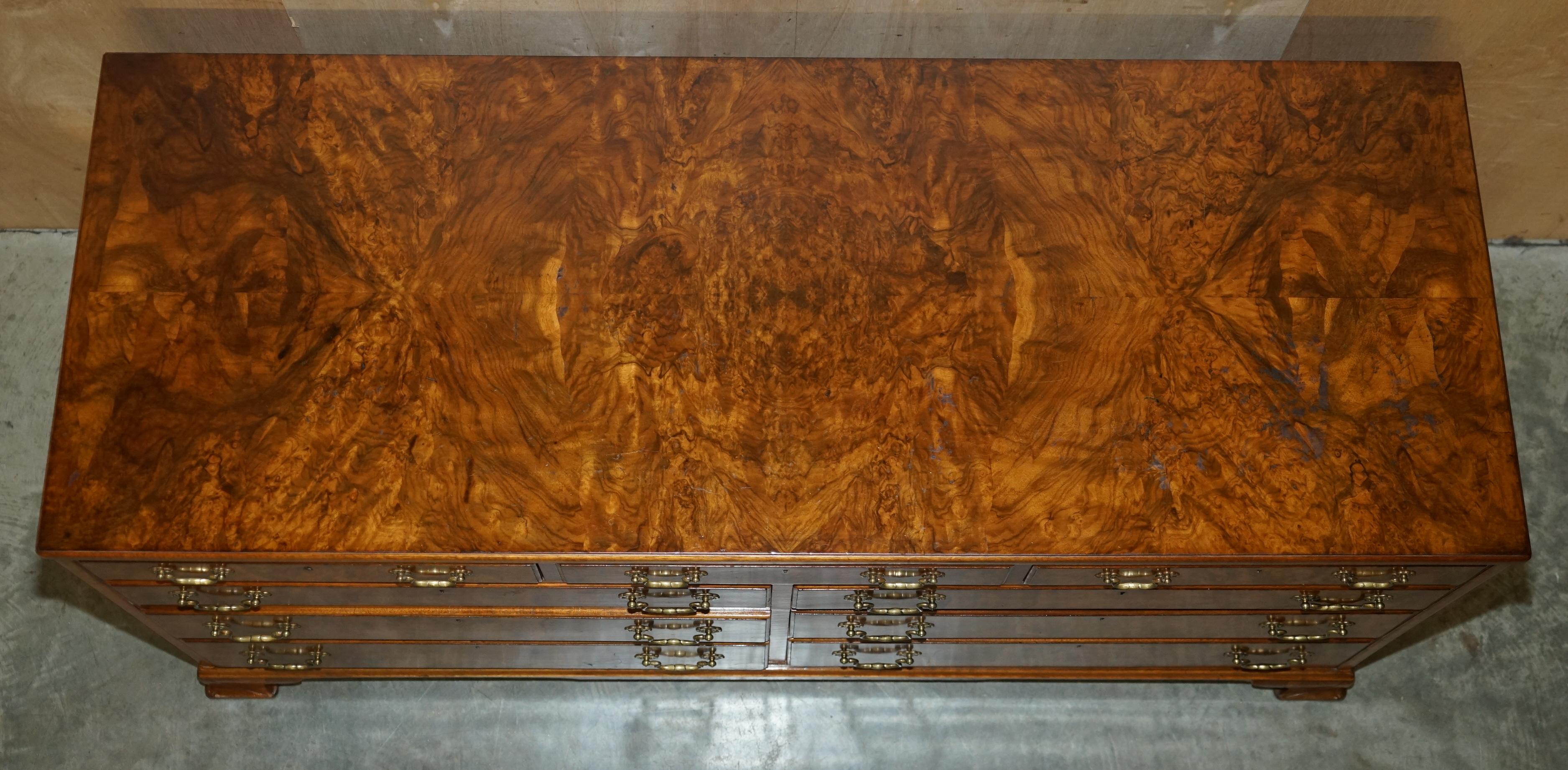 Stunning Large Sideboard Sized Bank or Chest of Drawers in Burr and Burl Walnut 4