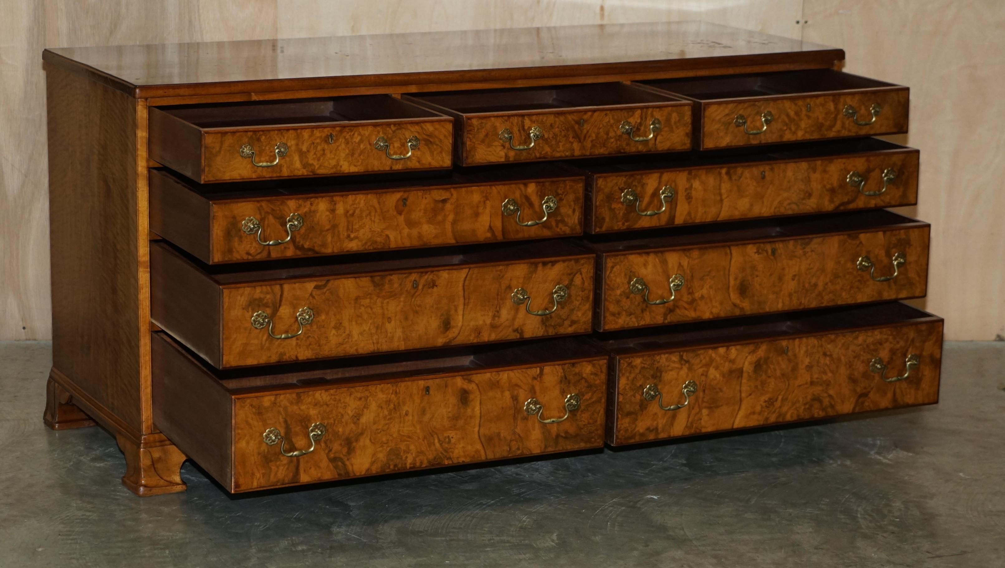 Stunning Large Sideboard Sized Bank or Chest of Drawers in Burr and Burl Walnut 6