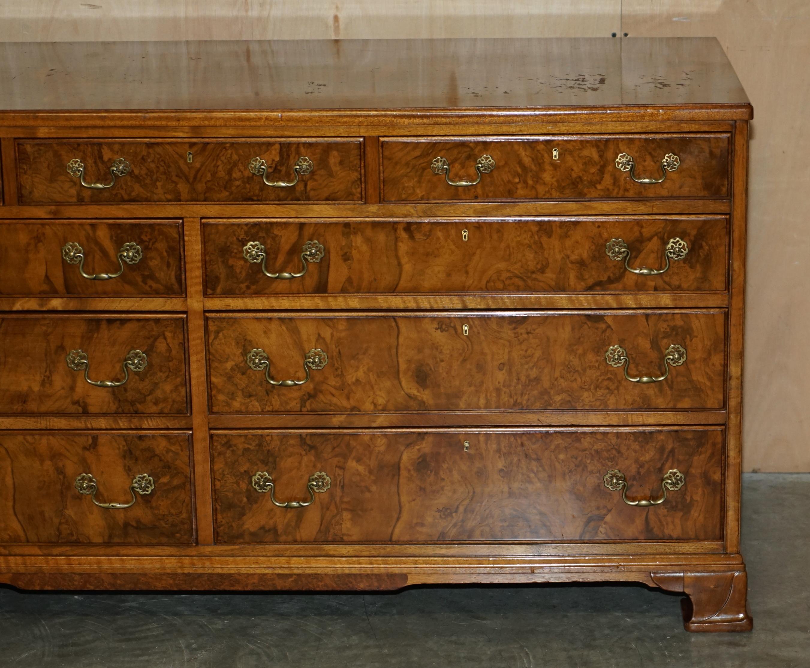 Hand-Crafted Stunning Large Sideboard Sized Bank or Chest of Drawers in Burr and Burl Walnut