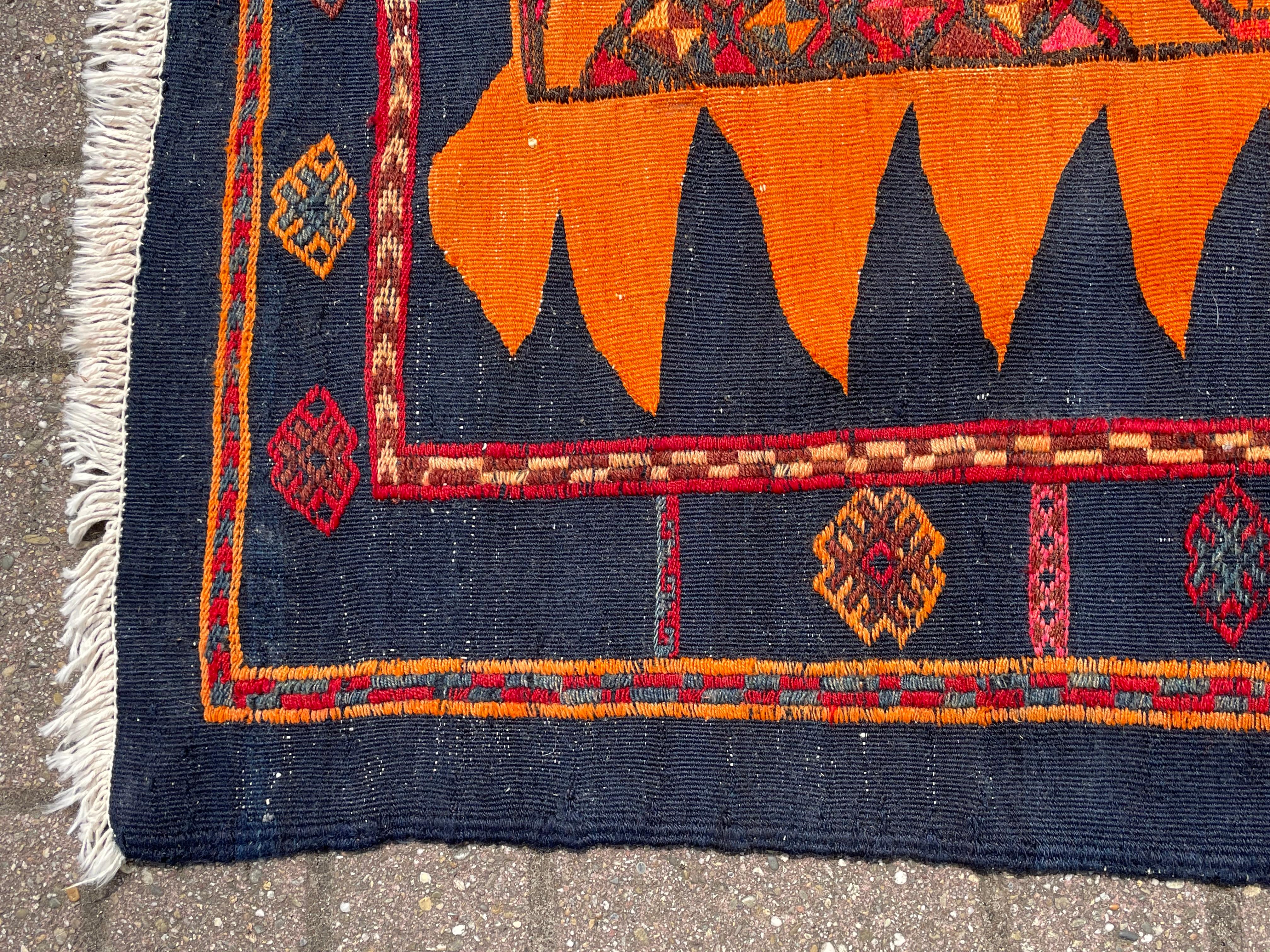 Stunning & Large Size Hand Knotted Kilim Rug Midcentury Design w. Vibrant Colors For Sale 4